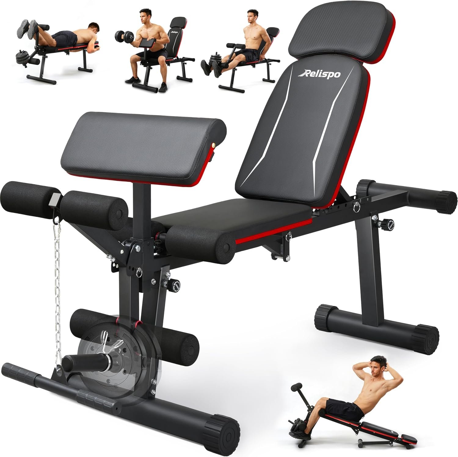 Adjustable Weight Bench with Leg Extension and Leg Curl, 1200 lbs | Foldable Workout Bench, Flat Incline Decline Design, 9 Back Positions, Preacher Pad, Full-Body Strength Training for Home Gym