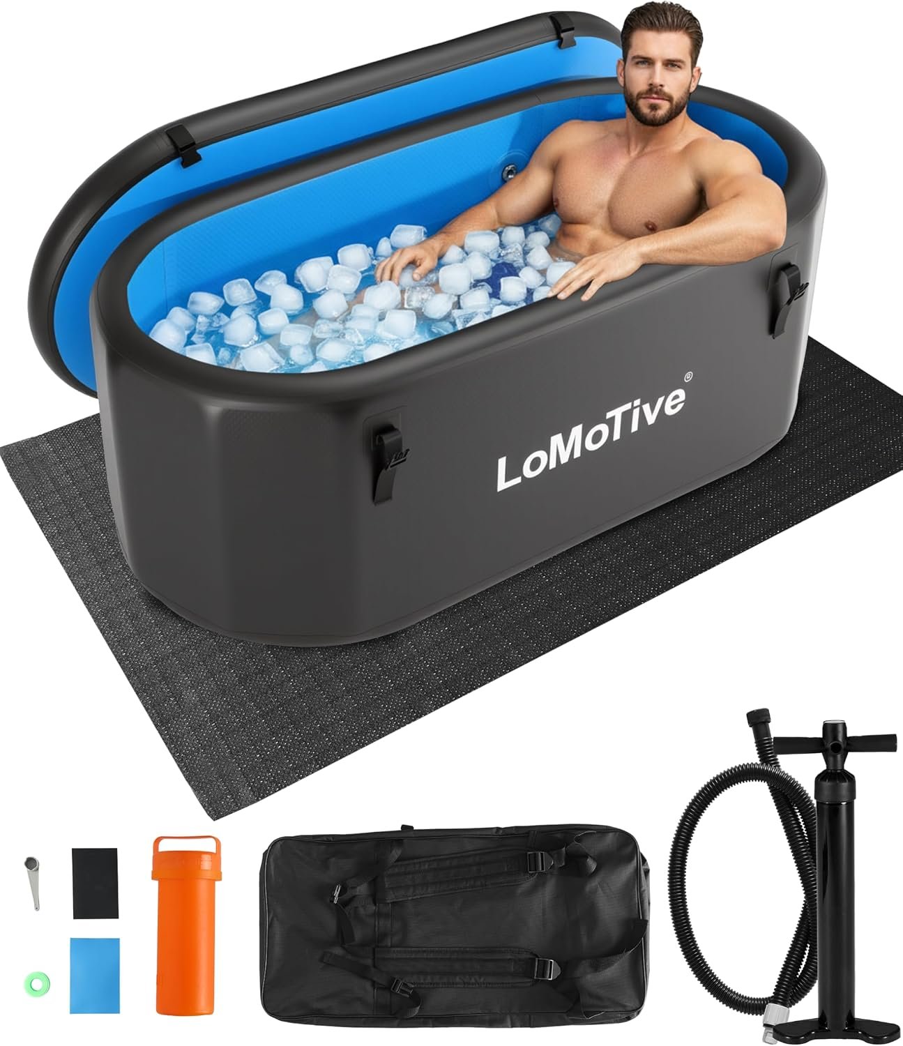 Professional Cold Plunge Tub for Athletes, 59″L x 31″W x 29″H | 4″ Thick,198 Gallon Ice Bath Tub with Lid,Compatible with Chillers,Inflatable,Portable, Outdoor & Indoor Use