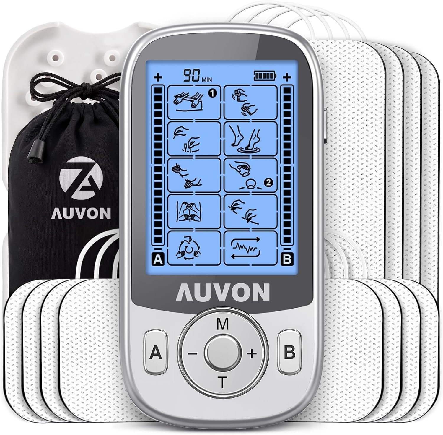 AUVON 24 Modes Dual Channel TENS Unit Muscle Stimulator for Pain Relief | TENS Machine with 40 Intensities for Drug-Free Gradual Neck, Back, Sciatica Relief, Electronic Pulse Massager, 12 TENS Pads