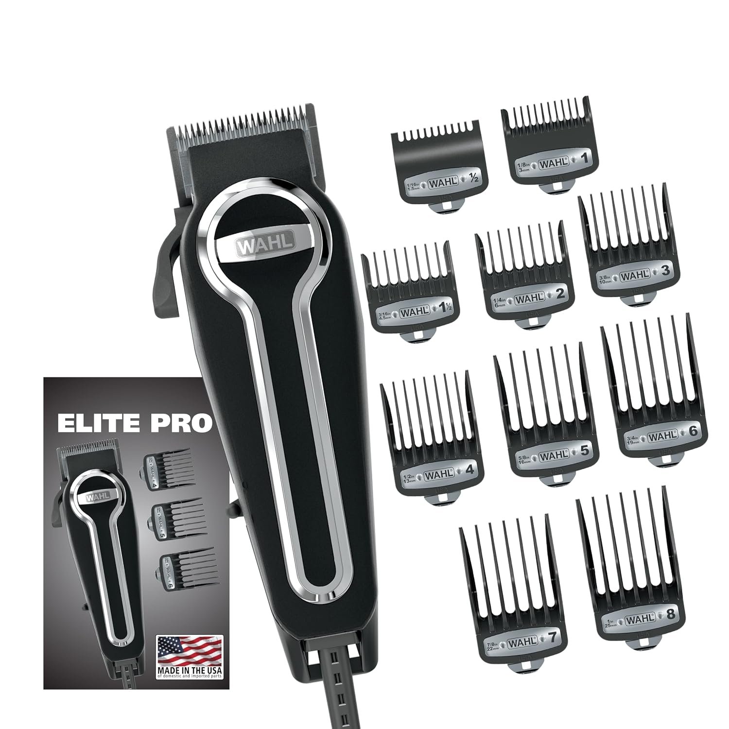 Wahl USA Elite Pro High-Performance Corded Home Haircut & Grooming Kit | At Home Mens Haircuts And Grooming With A High-Performance Corded Power Electric Hair Clipper – Model 3029684