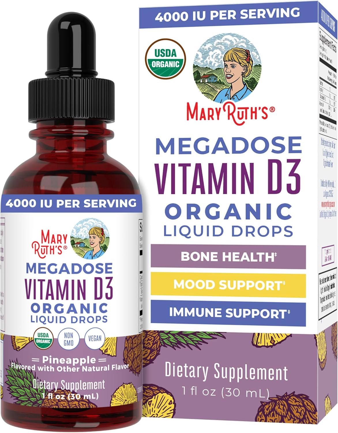 MARYRUTH’S Megadose Vitamin D3 Drops, Vitamin D 4000 IU, Vegan, 30 Servings | USDA Organic, Immune Support & Bone Health, Vegan, Gluten Free, Non-GMO