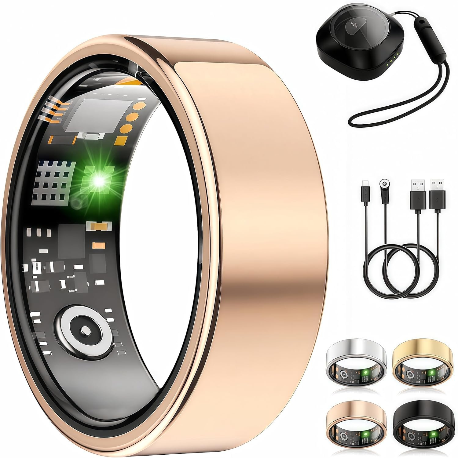 Smart Ring Fitness Tracker for Women Men without Subscription Rosegold,9 | Health Rings Gen4, 24/7 Heart Rate/SpO2/Stress/Sleep Monitor, 50M Waterproof, Dual Charge, 140 Sport Modes for Every Activity