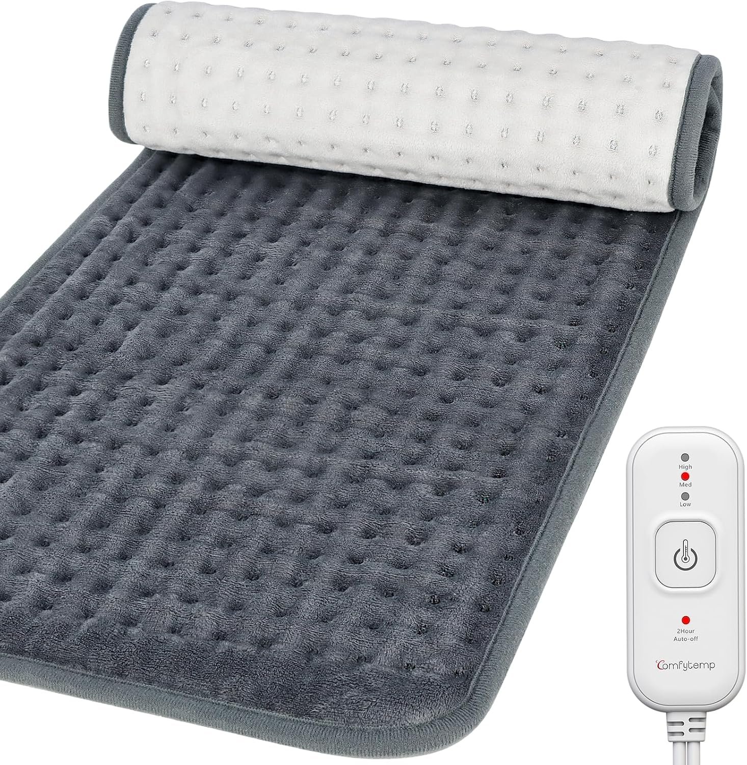 Comfytemp Heating Pad for Back & Period, FSA Eligible Heating Pad, 12″x24″ | Electric Large Heating Pad, Birthday Gifts for Women Men, HSA Approve, 2H Auto Off, Moist Heat, Neck Shoulder Legs Knee, Grey
