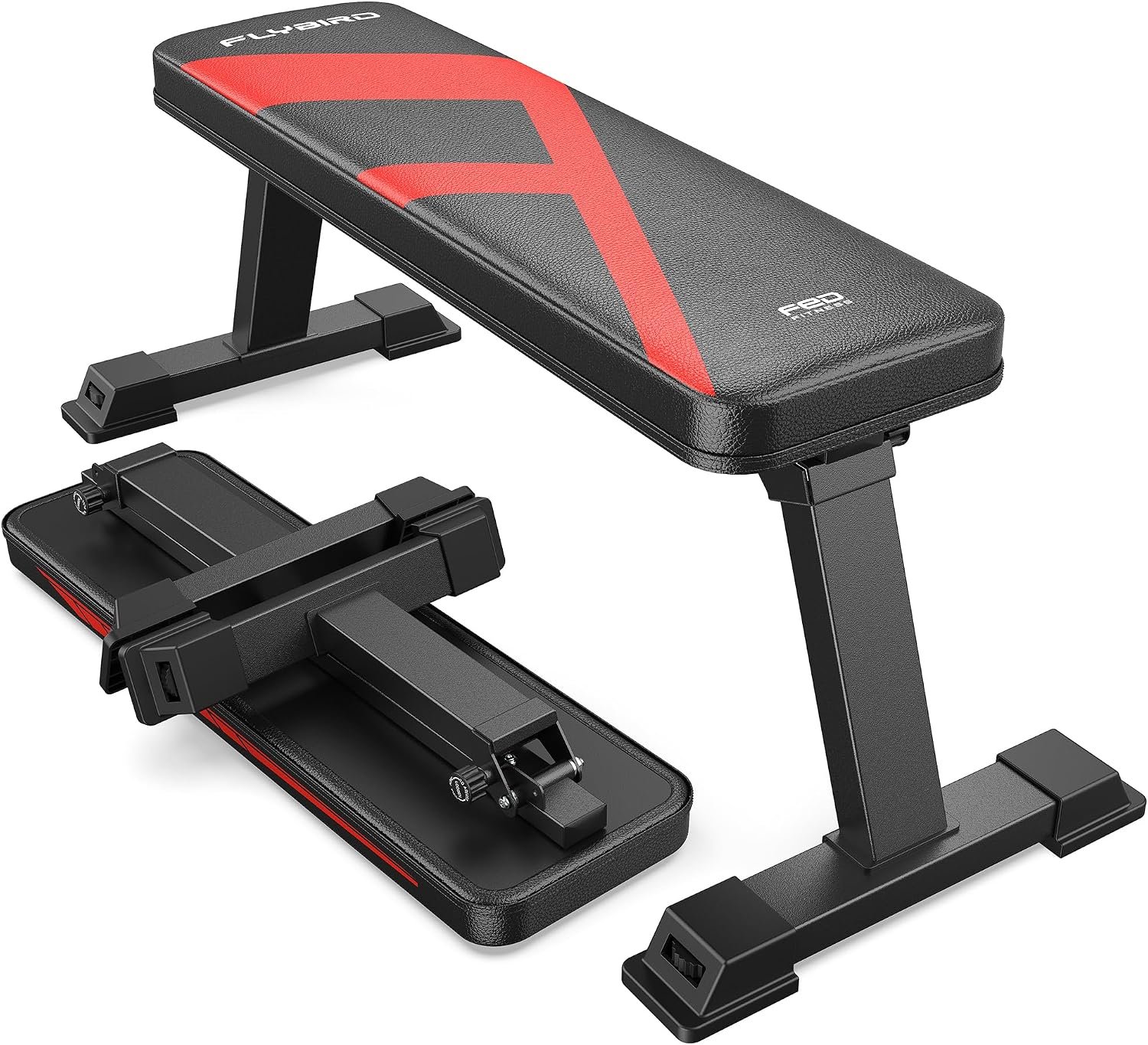 FLYBIRD Foldable Flat Weight Bench for Home Gym, 600 lbs Capacity with Dual Locking for Strength Training, Easy Setup & Storage for Small Apartments, Lifting, Hip Thrust, Dumbbell Workout