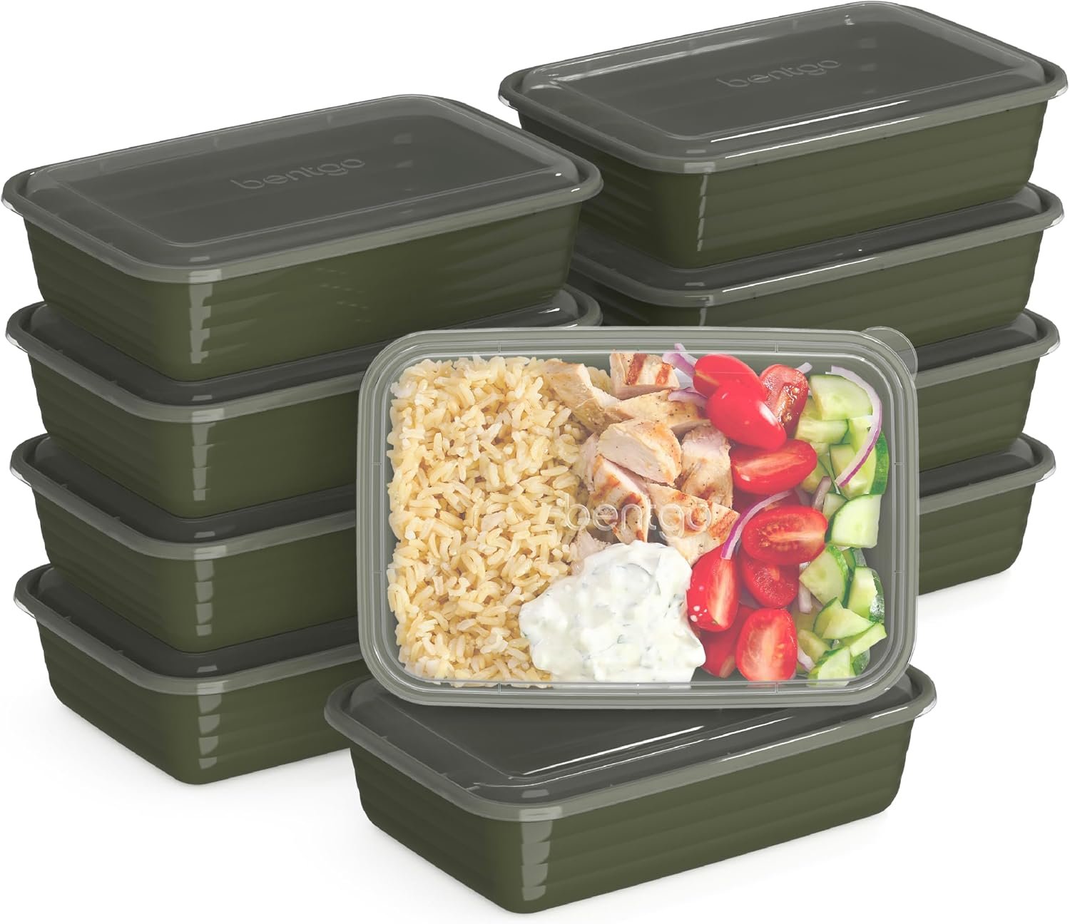 Bentgo Prep Meal Prep Containers with Lids, 20 Piece, PFAS & BPA-Free | 4-Cup Capacity, Portion Control, Stackable, Microwave, Freezer & Dishwasher-Safe, Reusable (Khaki Green)