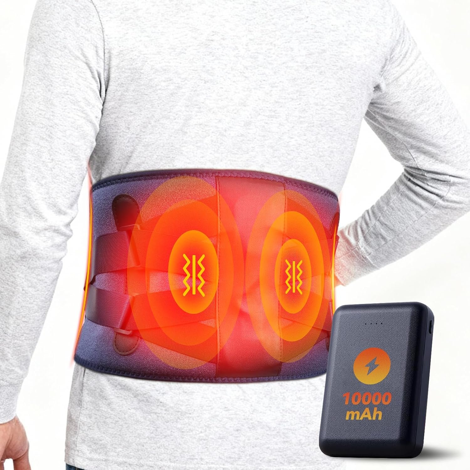 10000mAh Cordless Heating Pad for Back, Portable Lower Back Massager | Rechargeable Wearable Heating Pad, 3 Heat, 5 Vibration, 3 Timers and Extension Strap, Home or Travel, Gifts for Women & Men
