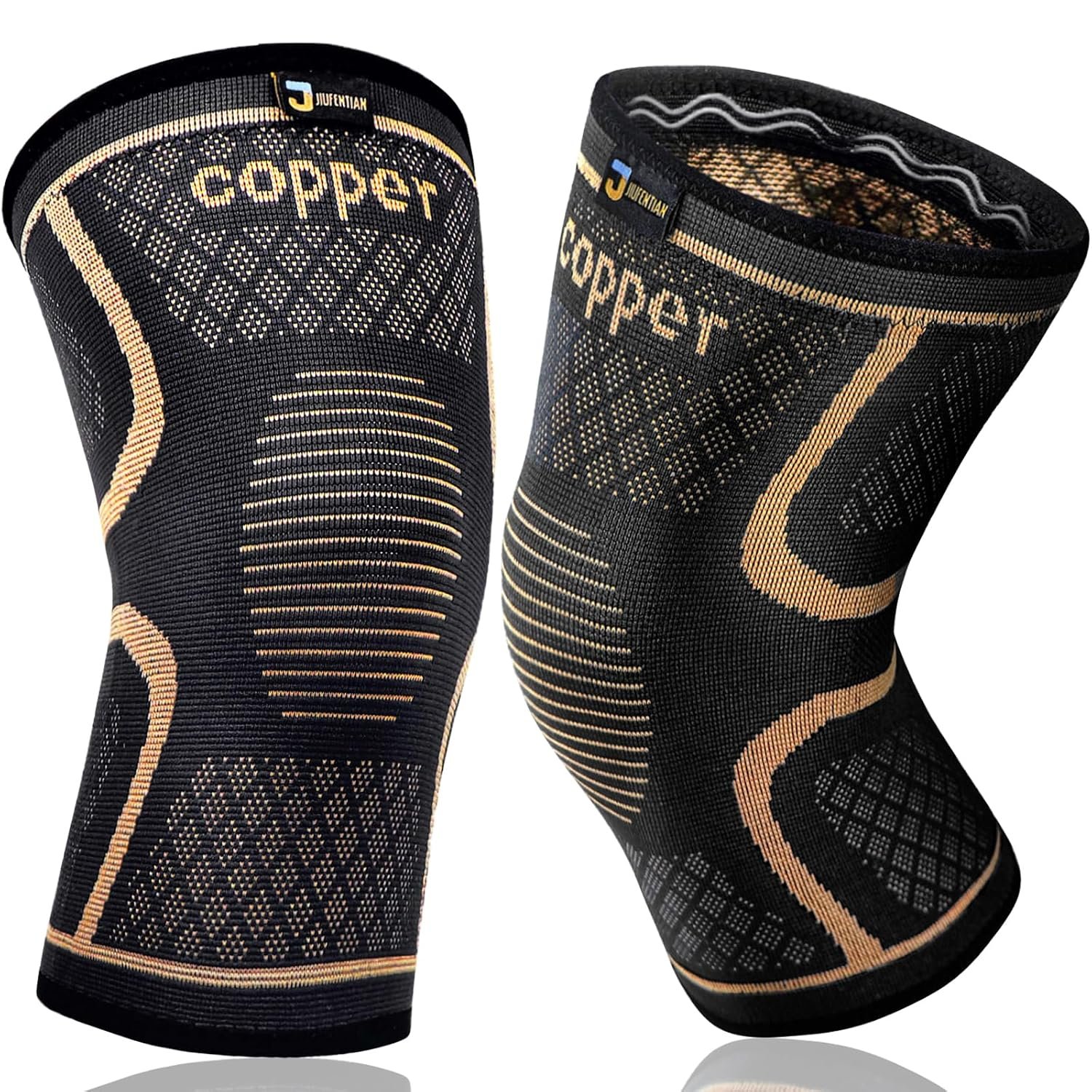 JIUFENTIAN Copper Knee Brace for Men and Women (2 Pack, Large) Knee Support | Copper Fabric, Effective Support, All-day Wearability – Compression Sleeve for Arthritis Pain, MCL, Sports & Injury Recovery