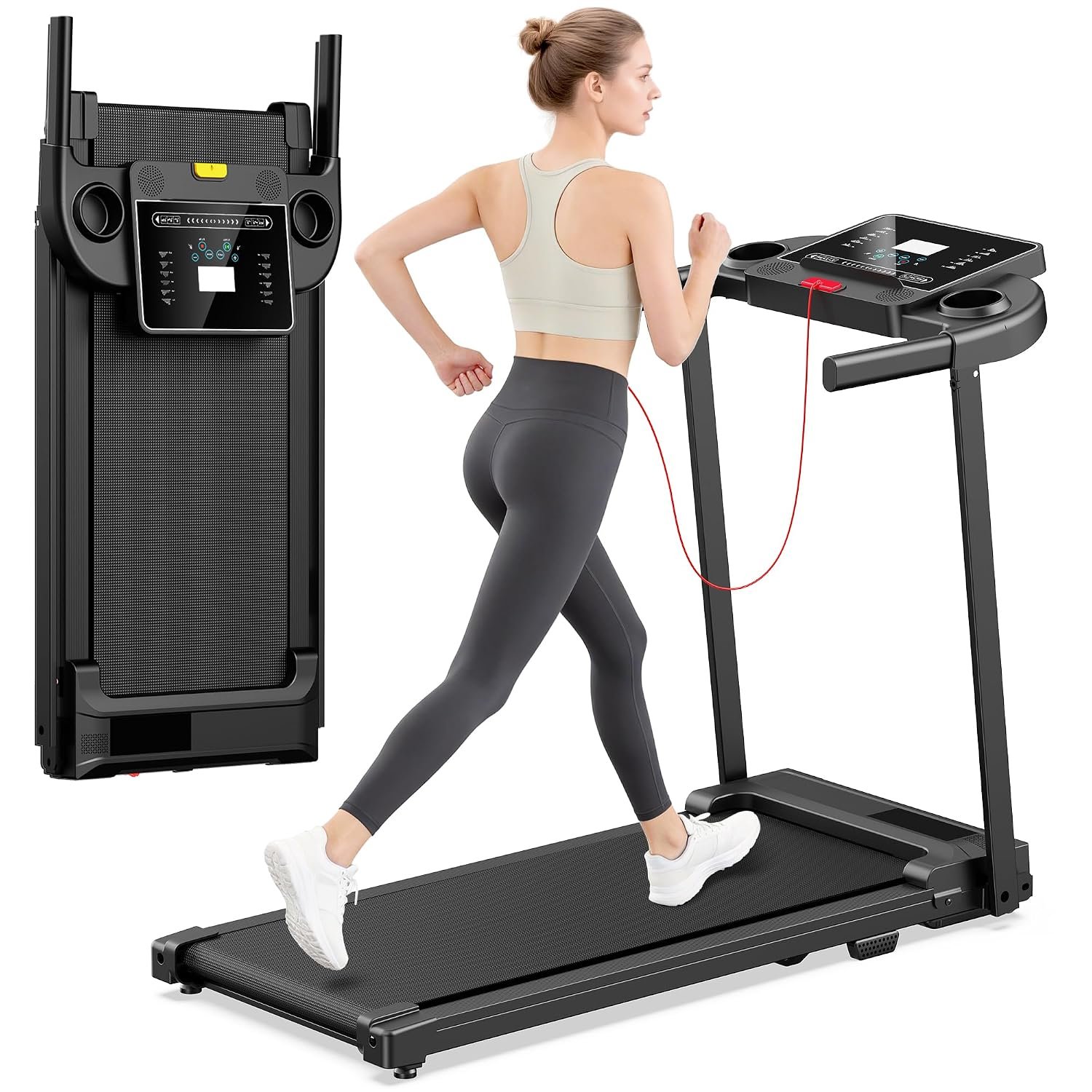 Treadmills for Home Walking Pad Machine Foldable Treadmill with Handle Bar | Tread mill for Running Jogging Gym Compact Portable Small Caminadora Electrica Folding Tred Mills with LED Dispay Pcrignbm