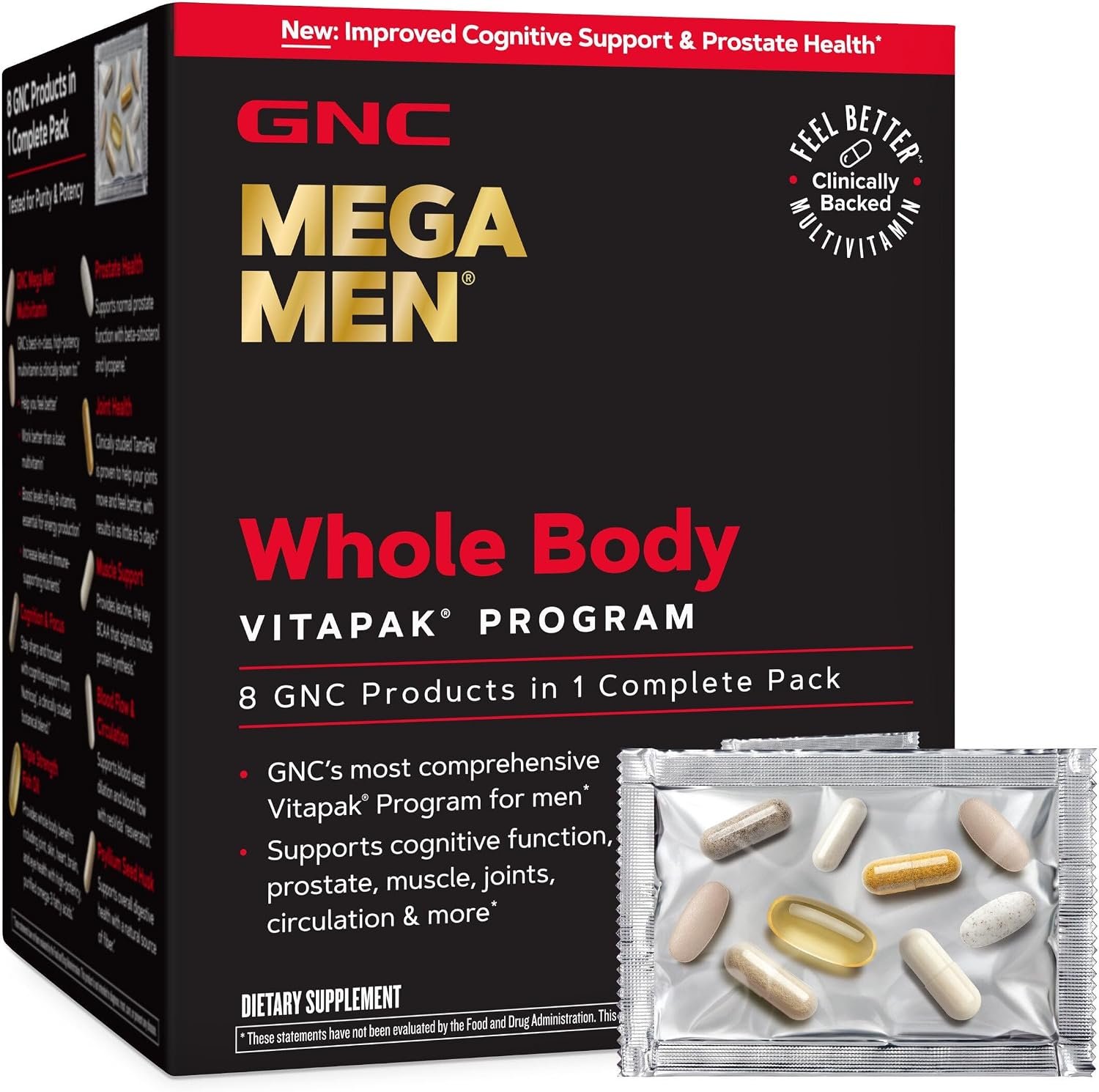 GNC Mega Men Whole Body Vitapak Program for Men, 30 Servings | Supports Whole Body Wellness, Provides Brain, Heart, and Joint Support, Features a Clinically Proven Multivitamin Blend
