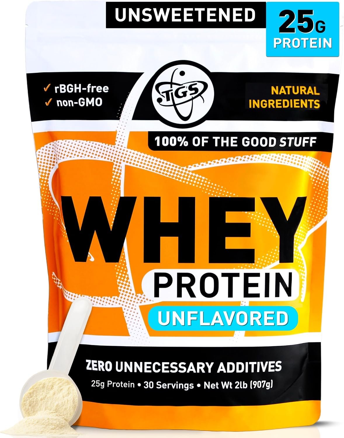 Whey Protein Powder Unflavored, Unsweetened – No Artificial Ingredients for Men & Women – 2lb Soy-Free, No Gluten, Keto Friendly – Post Workout Muscle Recovery