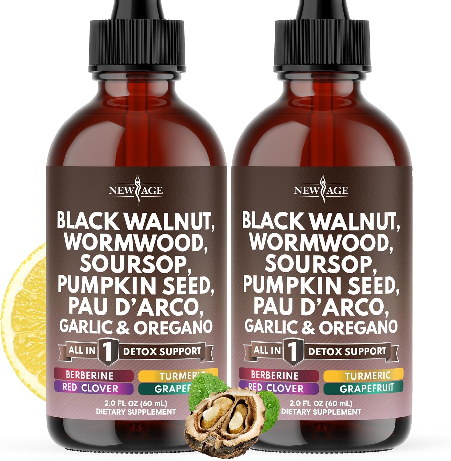 NEW AGE Black Walnut Wormwood Cleanse Drops – Liquid Soursop, Garlic, Pumpkin Seed, PAU D’Arco, Oil of Oregano, Turmeric, Berberine, Neem Extract, Hull Bark, Tincture – – 4oz
