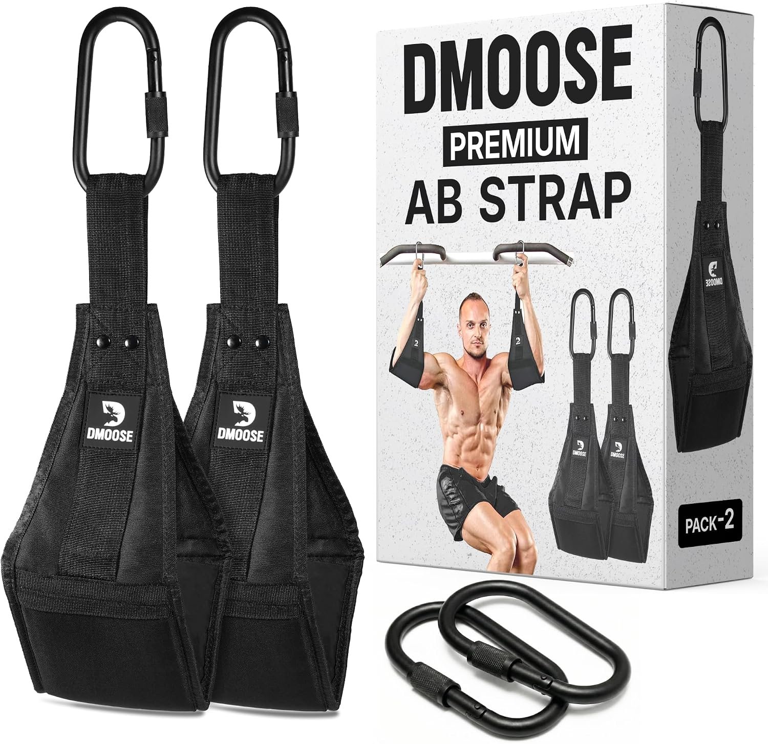 DMoose Fitness Hanging Ab Straps for Pull Up Bar & Core Strength Training – Soft Padded Exercise Straps for Ab Swing & Leg Raises, Hang Bar Strap with 2 Steel Carabiners – Abs Equipment for Home & Gym