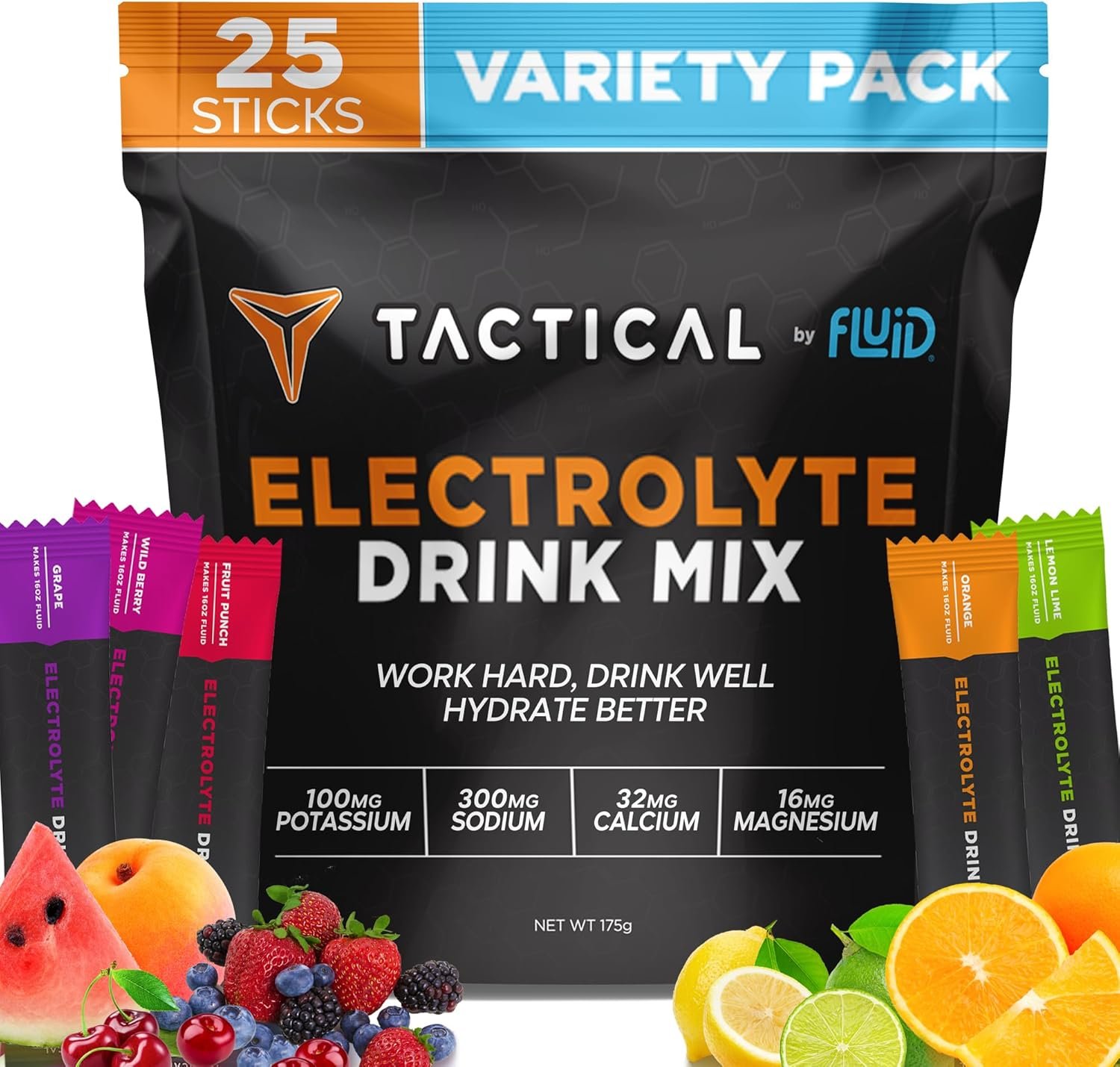 Fluid Tactical – 25 Count Electrolyte Powder | Variety Pack | Travel Ready Drink Mix | Extreme Re-Hydration