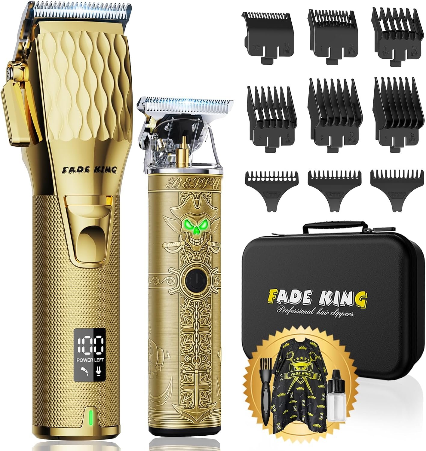 FADEKING Professional Hair Clippers for Men, Cordless Clipper & Trimmer Kit | 7000RPM High-Speed Motor, Barber-Grade Fade Clippers, Ultra-Thin Fade Blade, Ceramic Moving Blade, T-Blade Trimmer