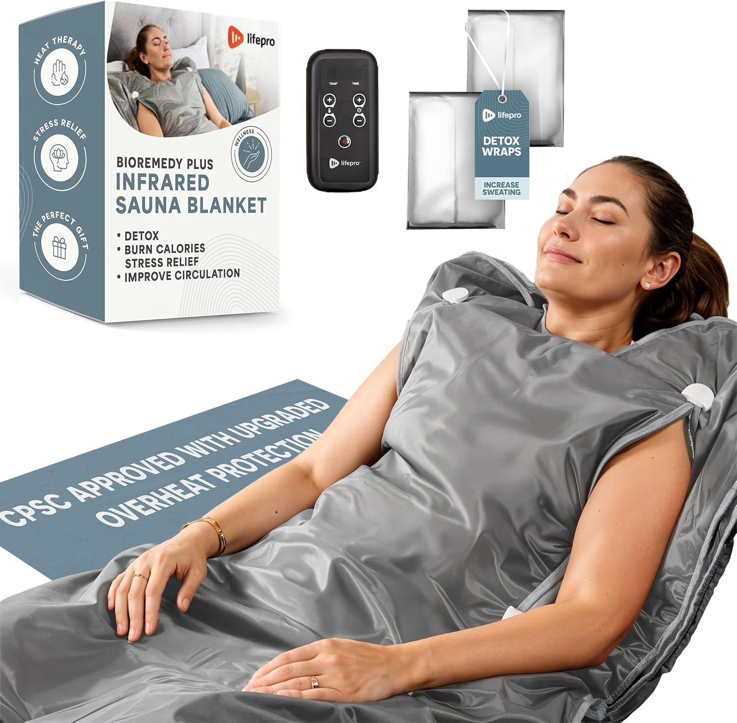 LifePro BioRemedy Infrared Sauna Blanket for Home Relaxation Detox | Portable Low EMF Carbon Fiber Dual-Layer, Adjustable 86-158°F, 20-60 Min Timer, Far Infrared Full Body Relaxation