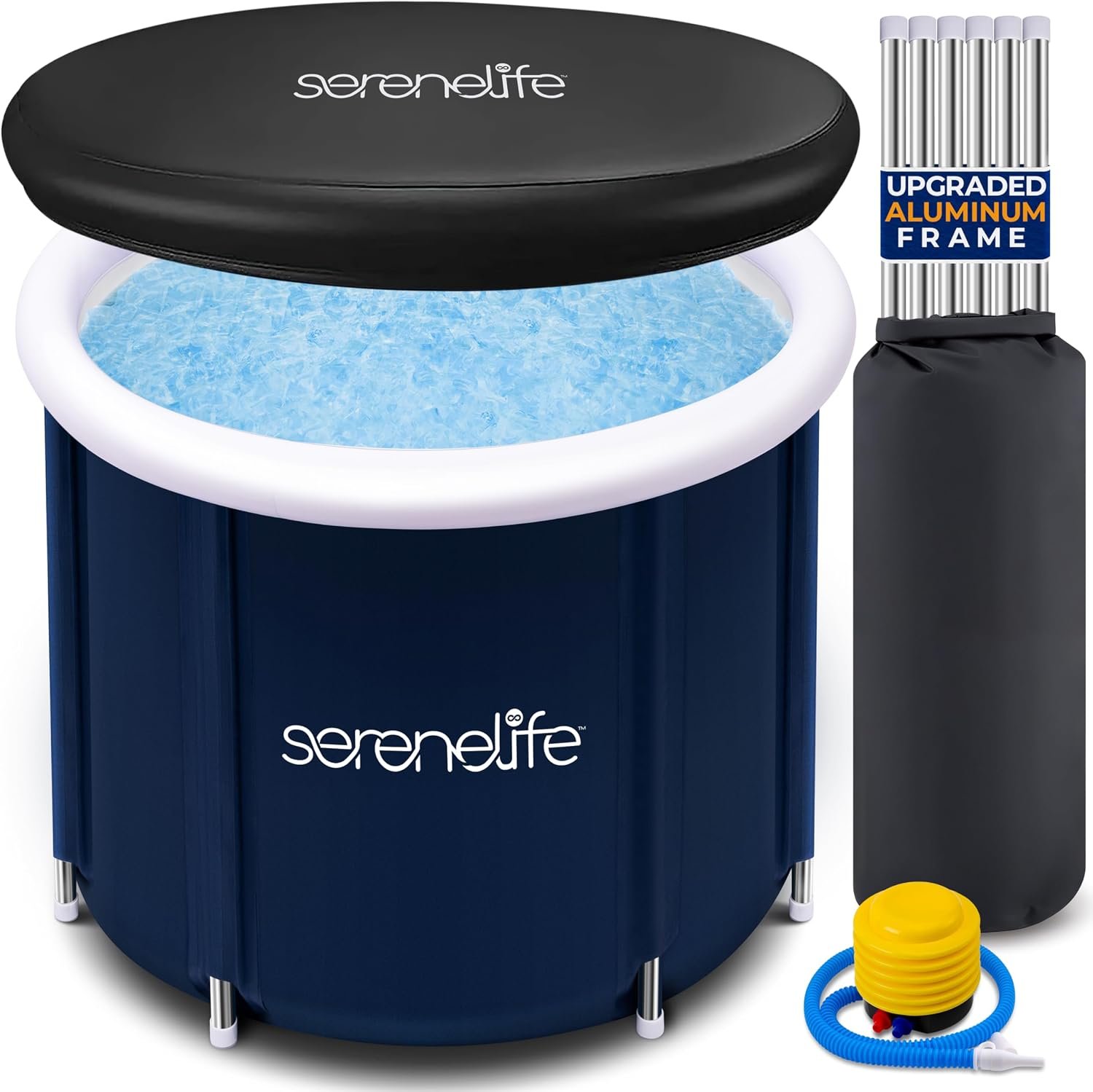 SereneLife Inflatable Insulated Cold Plunge Tub – One Person Ice Bath Tub with Lid, Cold Plunge Relaxation Pod for Athletes with 78 Gallons Capacity (Black)