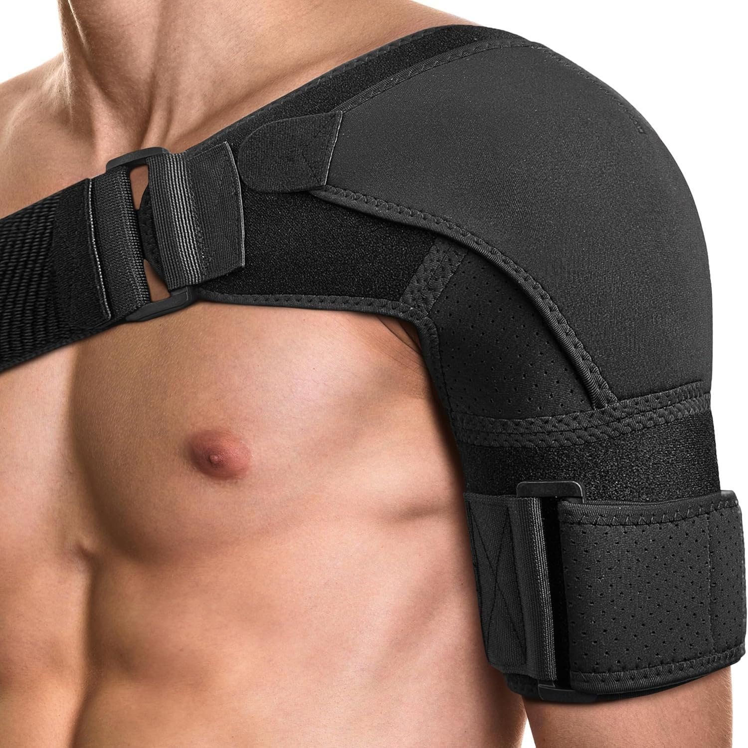 Adjustable Shoulder Brace for Men – Both Left and Right Arm – Pain Relief for Torn Rotator Cuff, Compression Support Sleeve for Dislocation, Bursitis, Tendonitis (Black, X-Large)