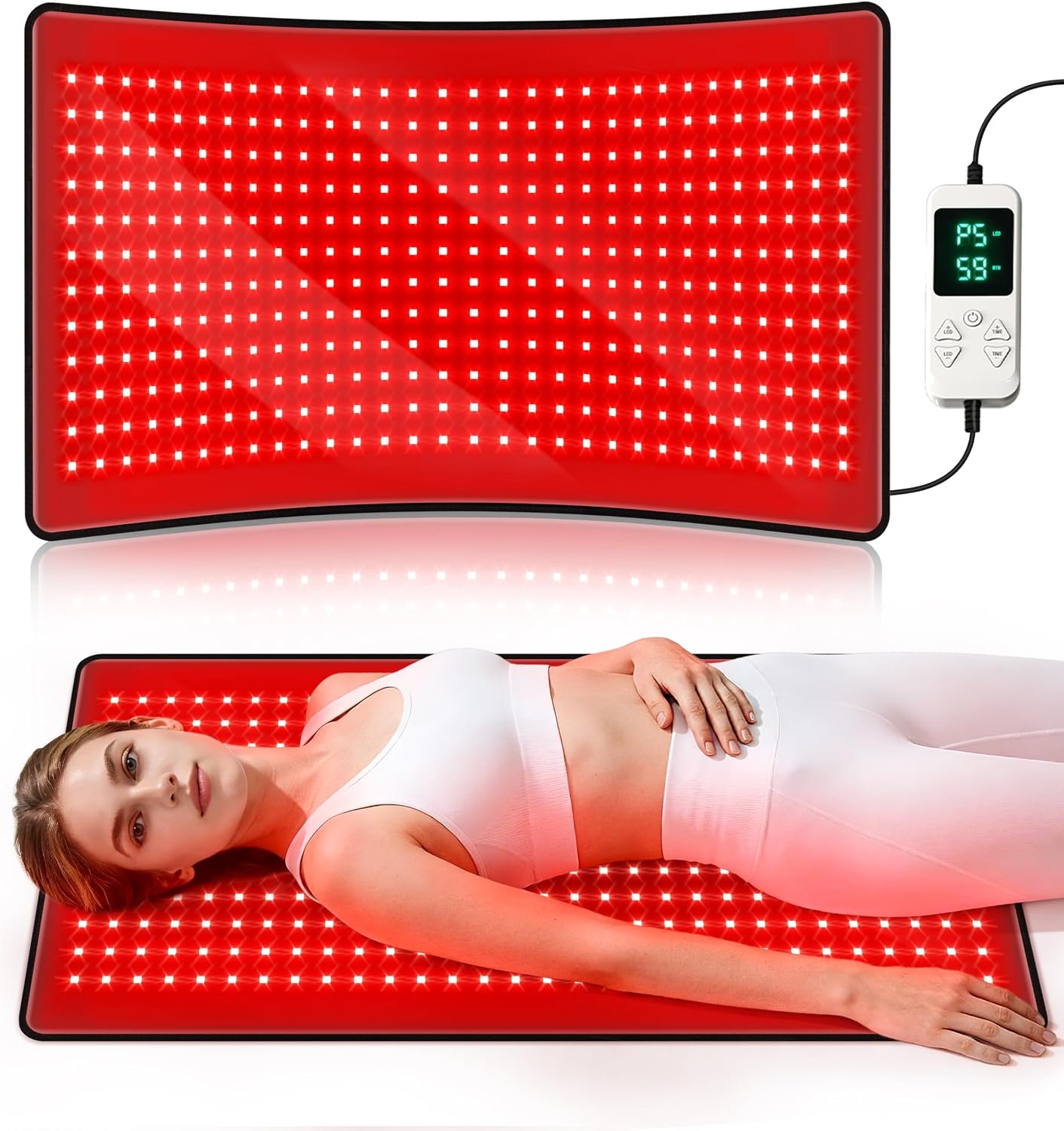 33″ x 17″ Medical-Grade Red Light Therapy Mat for Body Pain Relief, Black | 360 LEDs 660nm&850nm Infrared Light Therapy for Home Use, Easy-Clean Design, 3 Modes, 5 Intensity Levels, 10-90 Min Timer