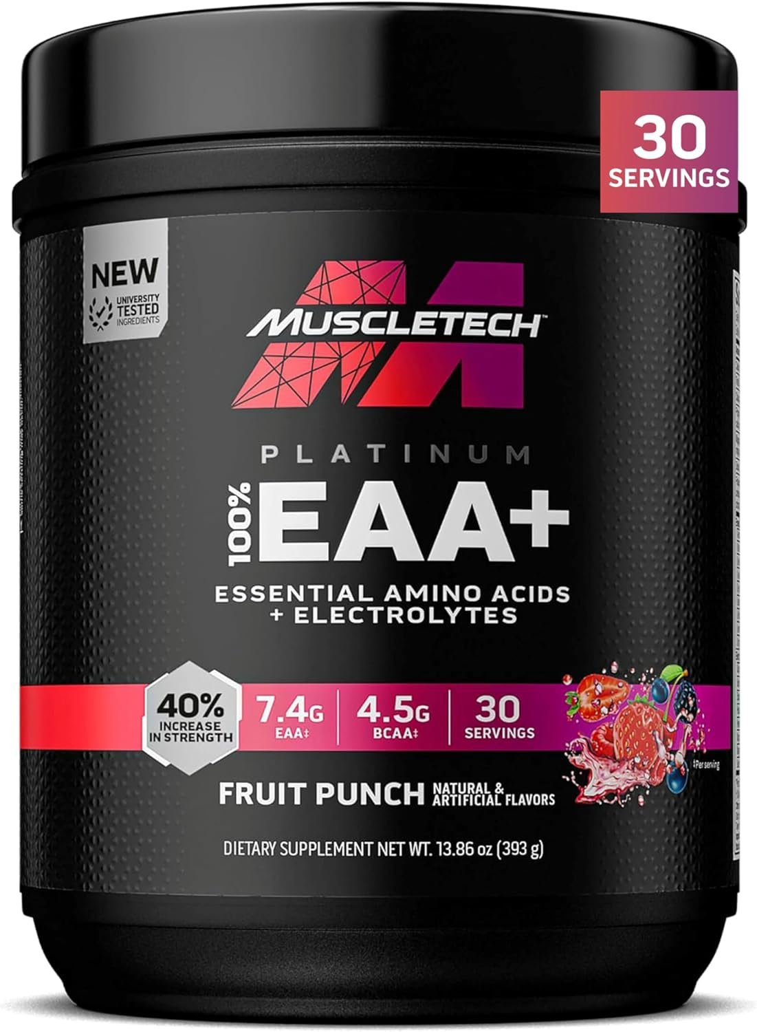 MuscleTech Platinum Essential Amino Acids Supplement with Electrolytes | Pre-Workout Powder for Energy, Muscle Growth, & Strength Builder – EAA Complex for Men & Women – Fruit Punch, 30 Servings
