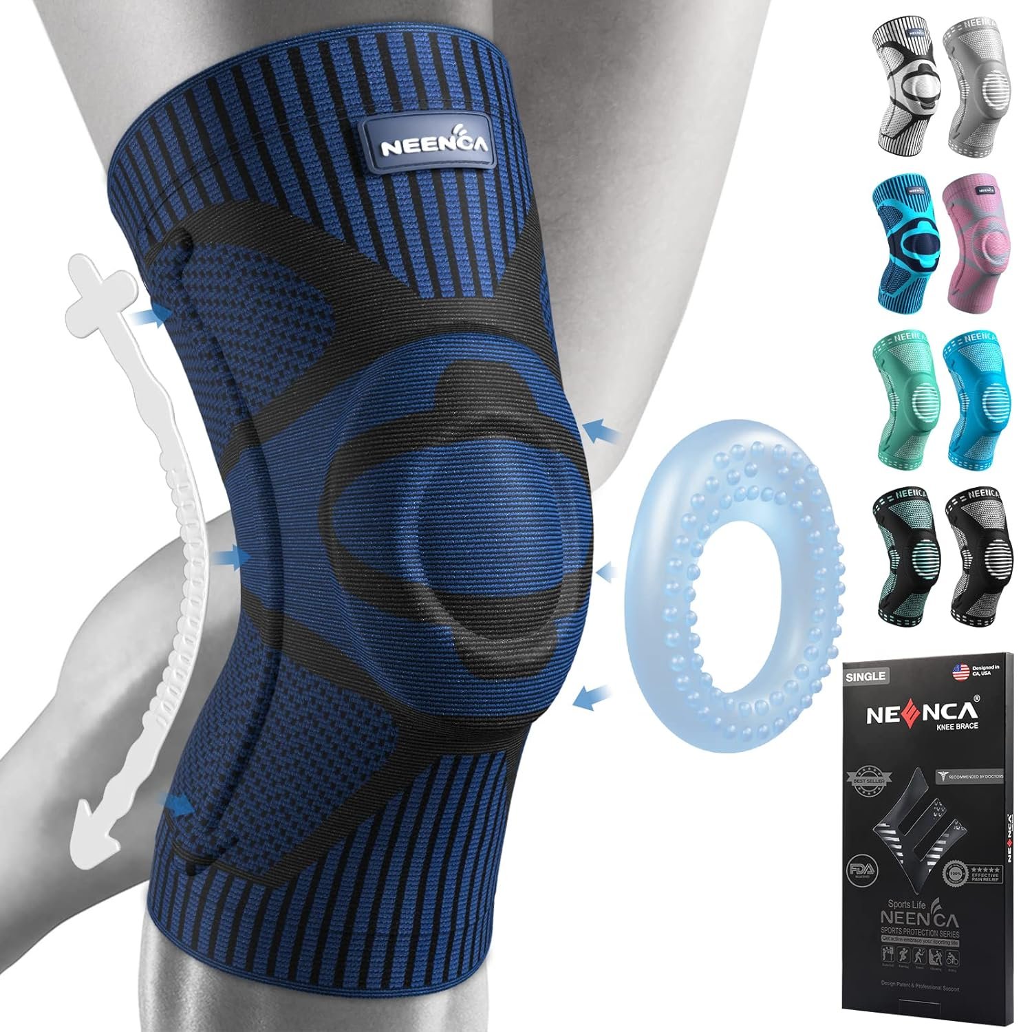 NEENCA Knee Brace for Knee Pain Relief, Medical Knee Support with Patella Pad & Side Stabilizers, Compression Knee Sleeve for Meniscus Tear, ACL, Arthritis, Joint Pain, Runner, Sport- FSA/HSA APPROVED | Patented Patella Gel Pad & Side Stabilizers, Compression Sleeve for Knee Pain, Swelling, ACL, PCL, Arthritis, Sports, Workout