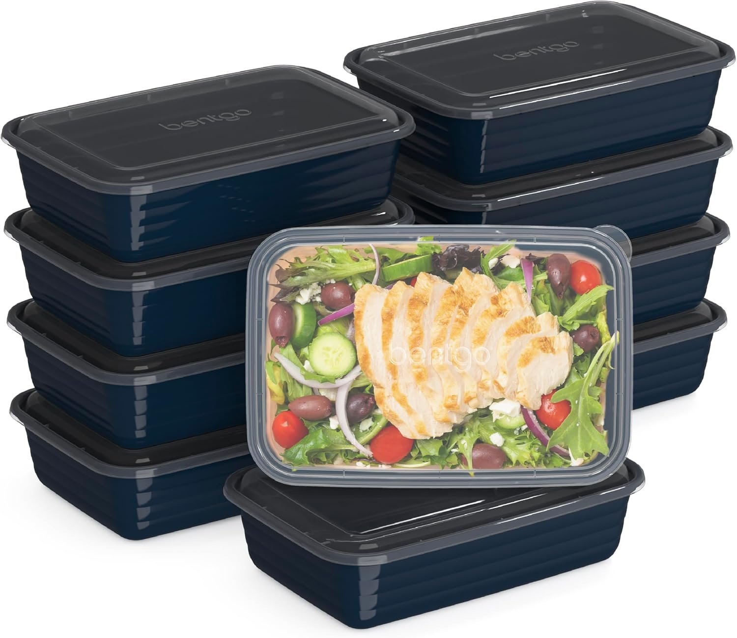 Bentgo Prep – 20-Piece 1-Compartment Reusable Meal Prep Containers with Lids, PFAS & BPA Free Materials, Durable, Microwave, Freezer, & Dishwasher Safe To Go Food Storage (Navy Blue) | 4 Cup Capacity, Portion Control, Stackable, PFAS & BPA-Free, Microwave, Freezer & Dishwasher-Safe (Navy Blue)