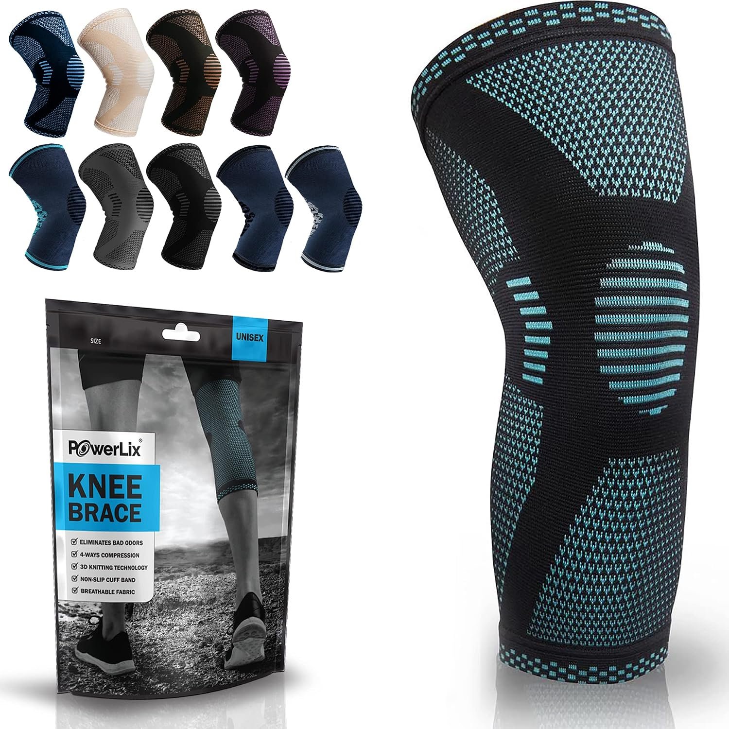 POWERLIX Compression Knee Sleeve – Best Knee Brace for Men & Women – Knee Support for Running, Basketball, Weightlifting, Gym, Workout, Sports – PLEASE CHECK SIZING CHART