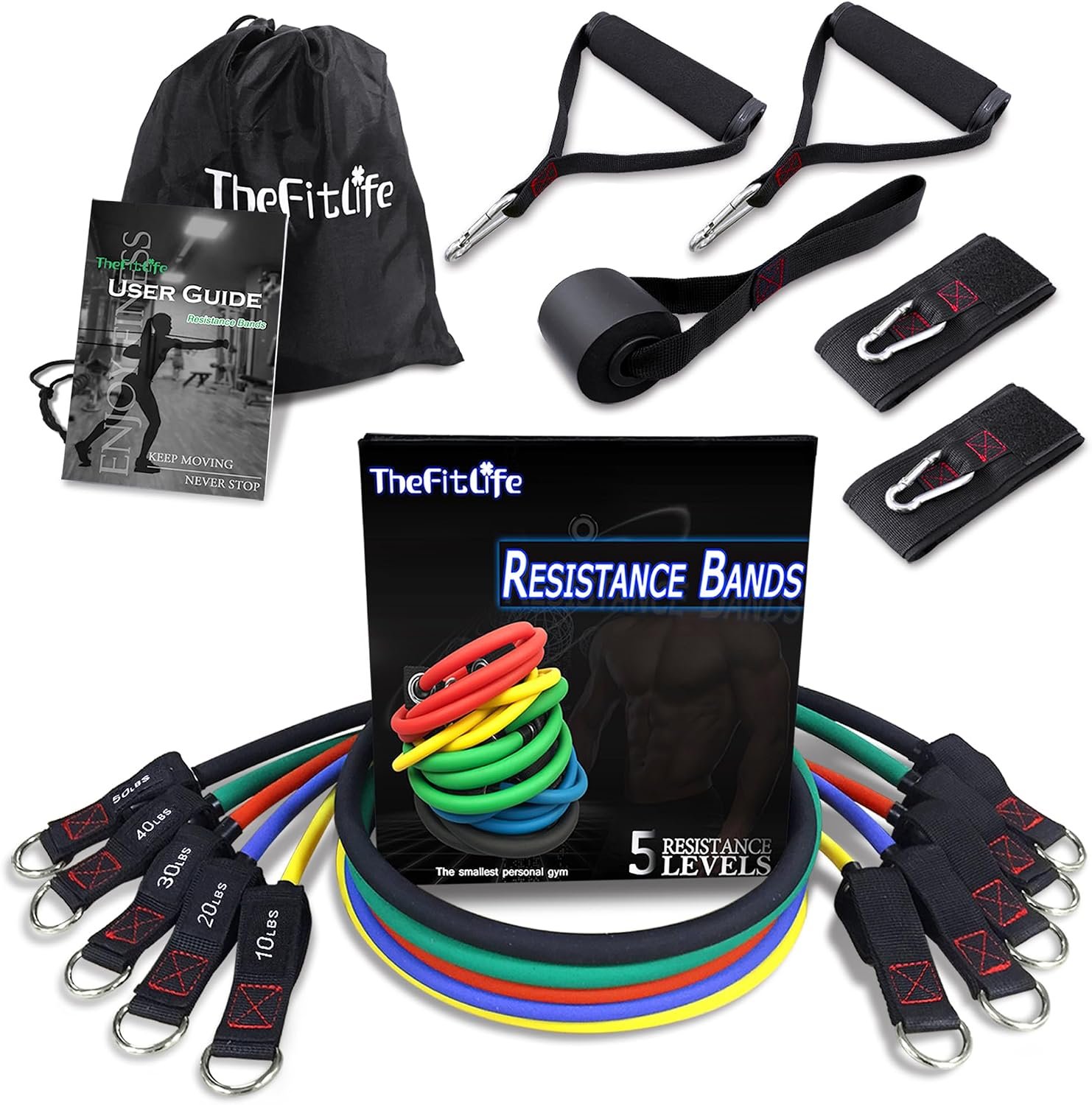 Resistance Bands with Handle Set – for Men and Women, Workout Bands for Strength Exercise, with Handles, Door Anchor & Ankle Straps, for Rehab, Yoga and Fitness
