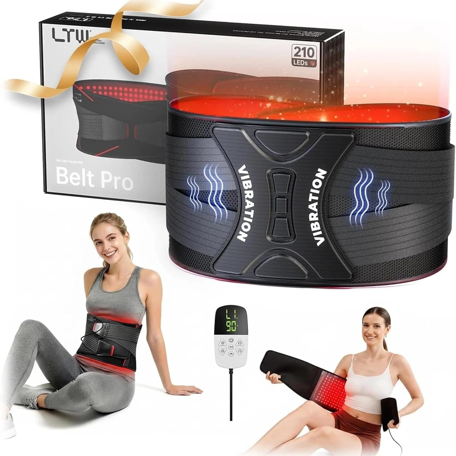 LTW FSA & HSA Eligible Red Light Therapy Belt, 210 LEDs 660/850nm | 210 tri-chip LEDs 660+850nm, 5 light + 4 vibration + 4 pulse levels, pain relief muscle recovery, auto shut-off timer