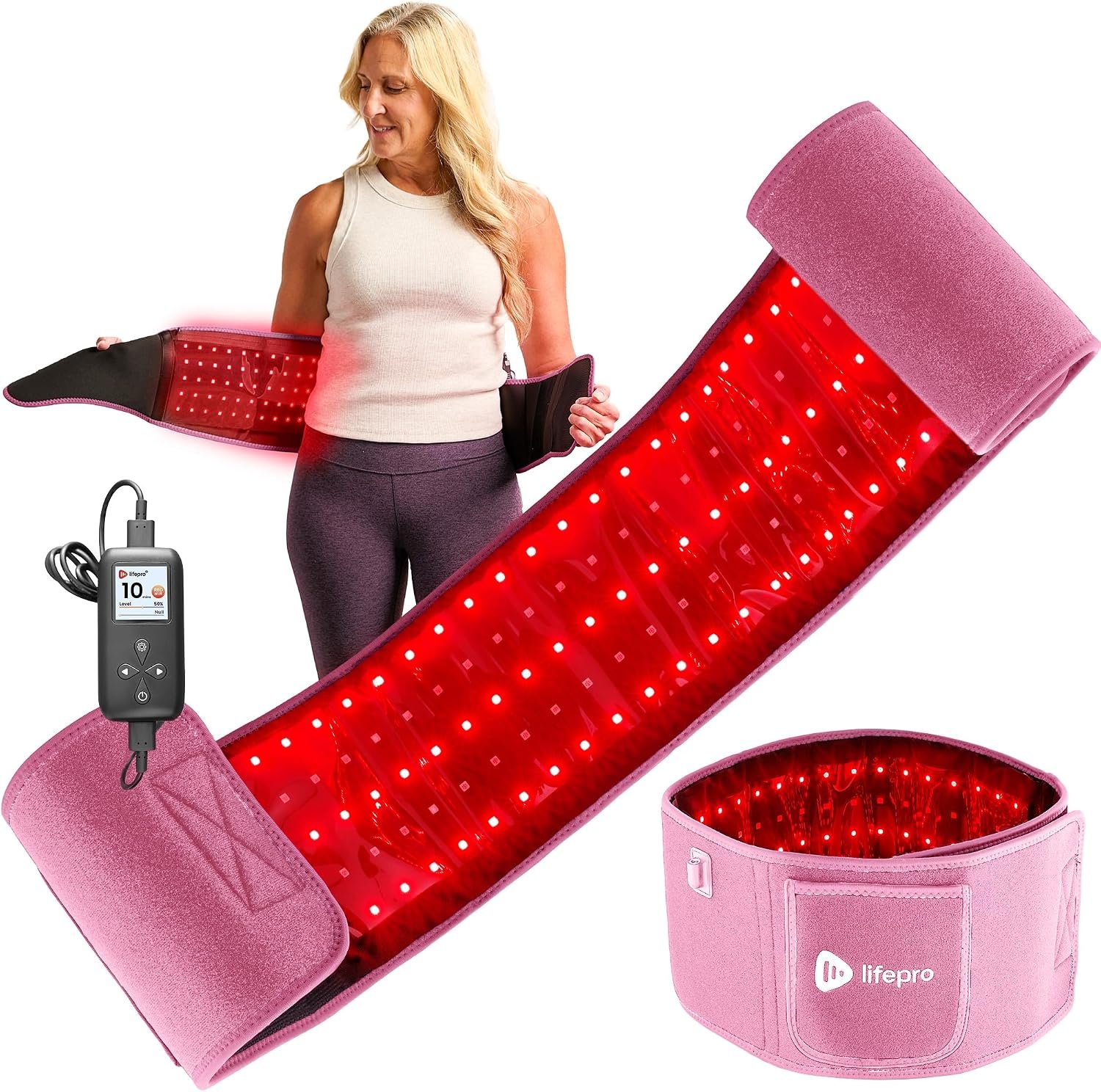 Lifepro Allevared Red Light Therapy Belt – Dual/Triple Chip LED Belt | Near Infrared Red Light Therapy For Body – 660nm & 850nm Pulsed light Modes For Back Pain And Shoulder Support