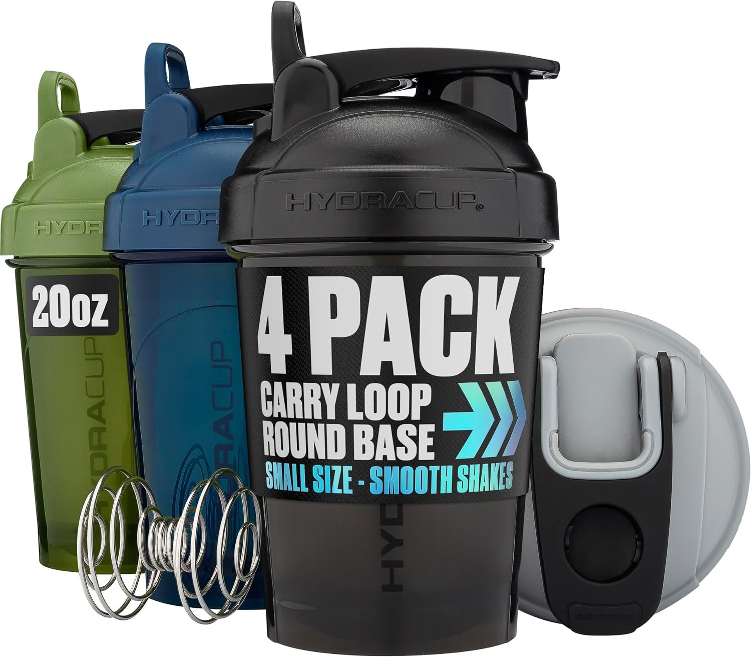 Hydra Cup – 4 PACK – Small 20 oz Shaker Bottles for Protein Shakes, Protein Shaker Bottle with Whisk, BPA Free Shaker Cups, Leak Proof Mini Shaker Bottle (OG Sport Mix) | 4x Wire Whisk, Leak Proof Shaker Cups for Protein Shakes, Stackable, Dishwasher Safe, Pre Workout & Gym Ready