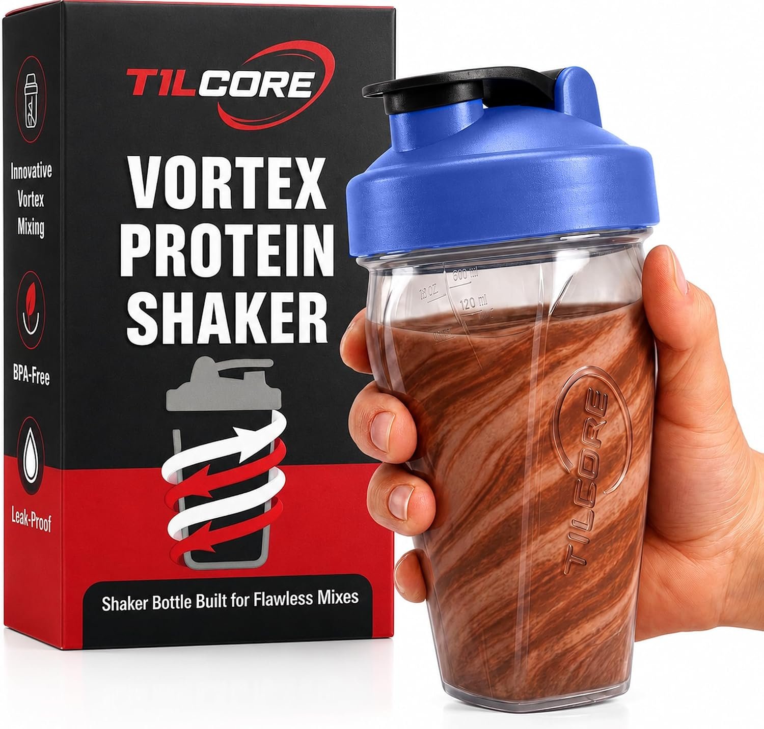 Vortex Protein Shaker Bottle 24 oz/700ml – Premium BPA-Free Pre-Workout Shaker Cup for Protein Shakes & Smoothies, Leak-Proof & Durable Bottle-Shakers for Active Lifestyles