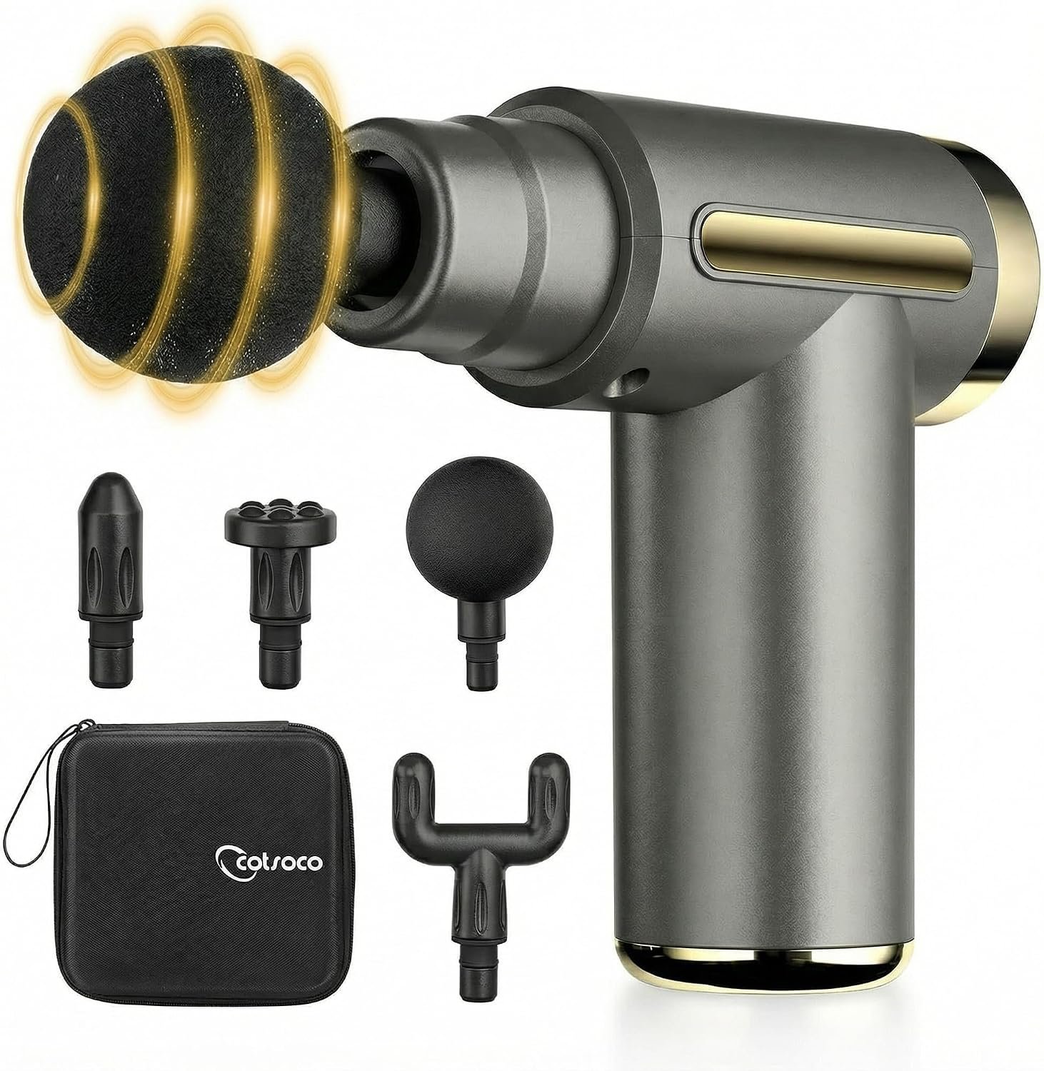 Mini Massage Gun, Deep Tissue Muscle Massager with 6 Speeds & 4 Heads, Super Quiet Handheld Percussion Massager for Pain Relief, Athletes, Office Workers & Parents, Portable Gift