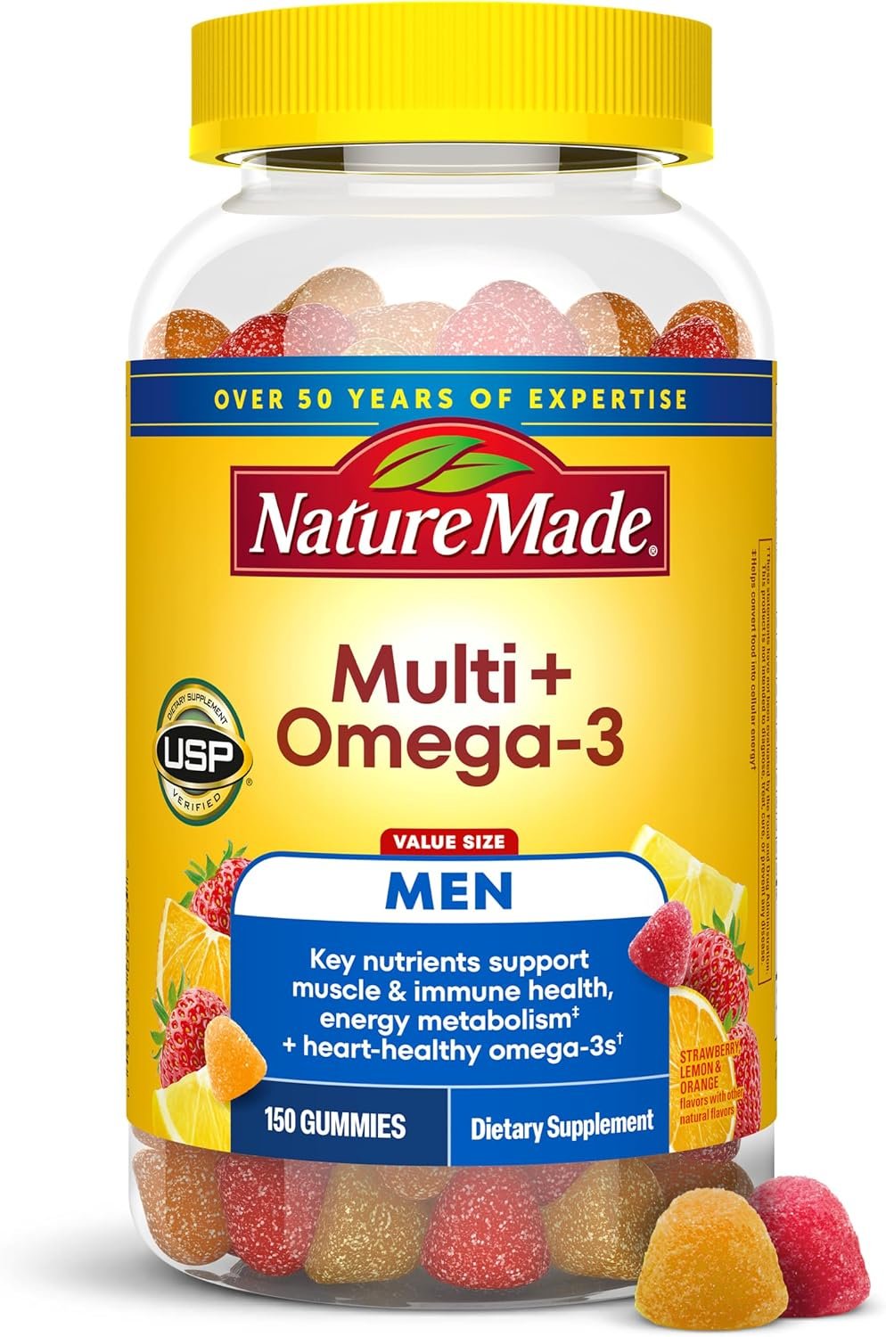 Nature Made Mens Multivitamin Gummies with Omega-3, 150 Count | Vitamins and Minerals Gummy with Omega-3, Mens Gummy Multivitamins for Daily Nutritional Support, 75 Day Supply