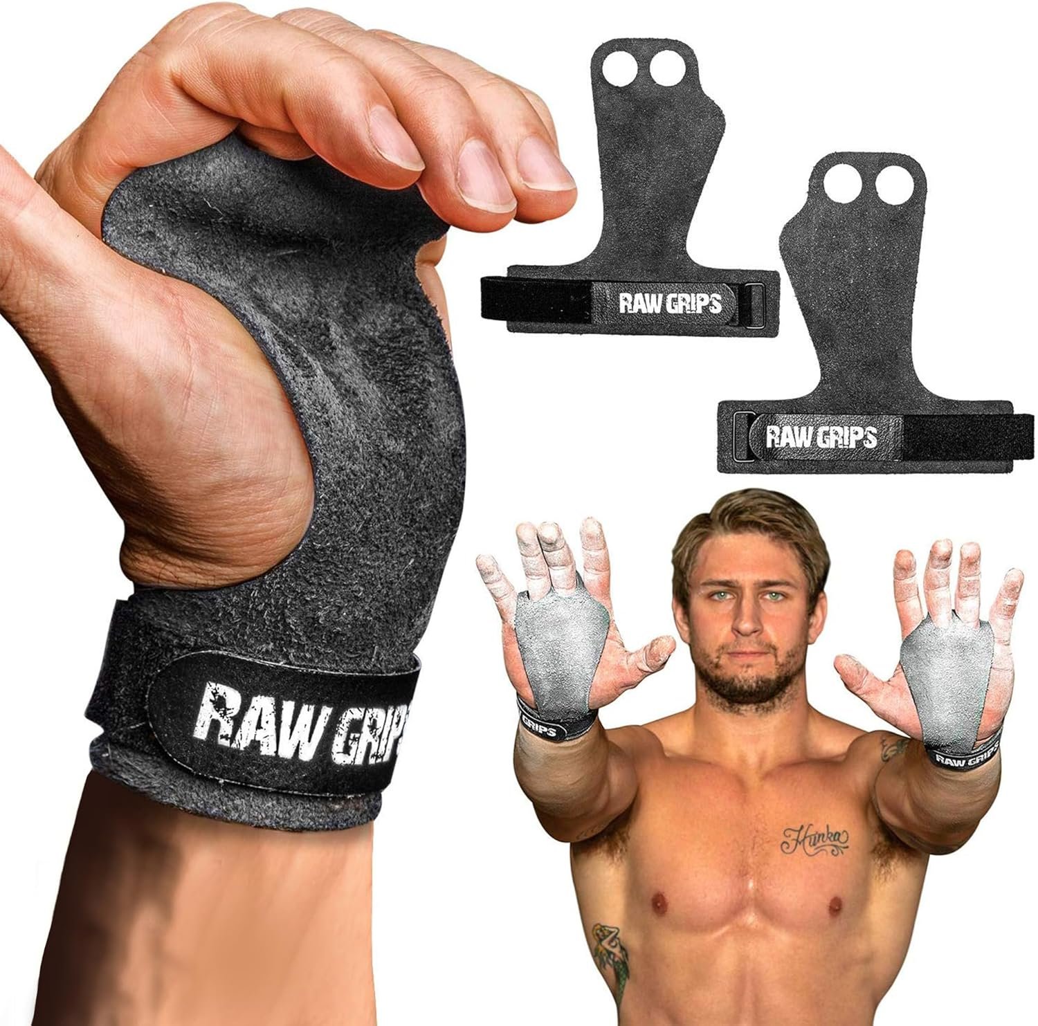 JerkFit Raw Grips 3.0, 2 Finger Leather Gymnastics Grips – Pull Up Grips for Cross Training Hand Protection – Hand Grips for Gymnastics Bars, Palm Guards for Athletes to Prevent Rips and Blisters