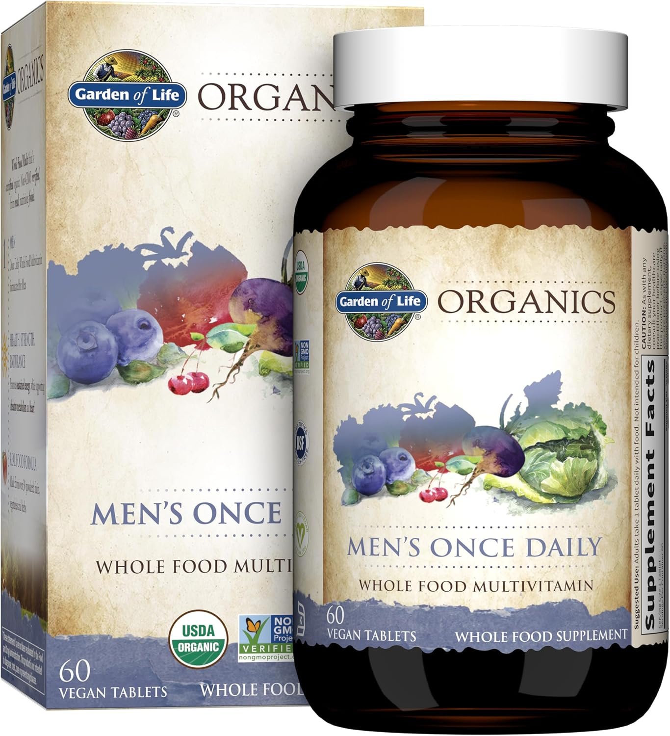 Garden of Life Once Daily Whole Food Multivitamin for Men, Organic Mens Vitamins & Minerals, Vitamin C, Zinc, Vegan, for Health & Well-Being, 60 Tablets | Organic Mens Vitamins & Minerals, Vitamin C, Zinc, Vegan, For Health & Well-Being, Whole Food