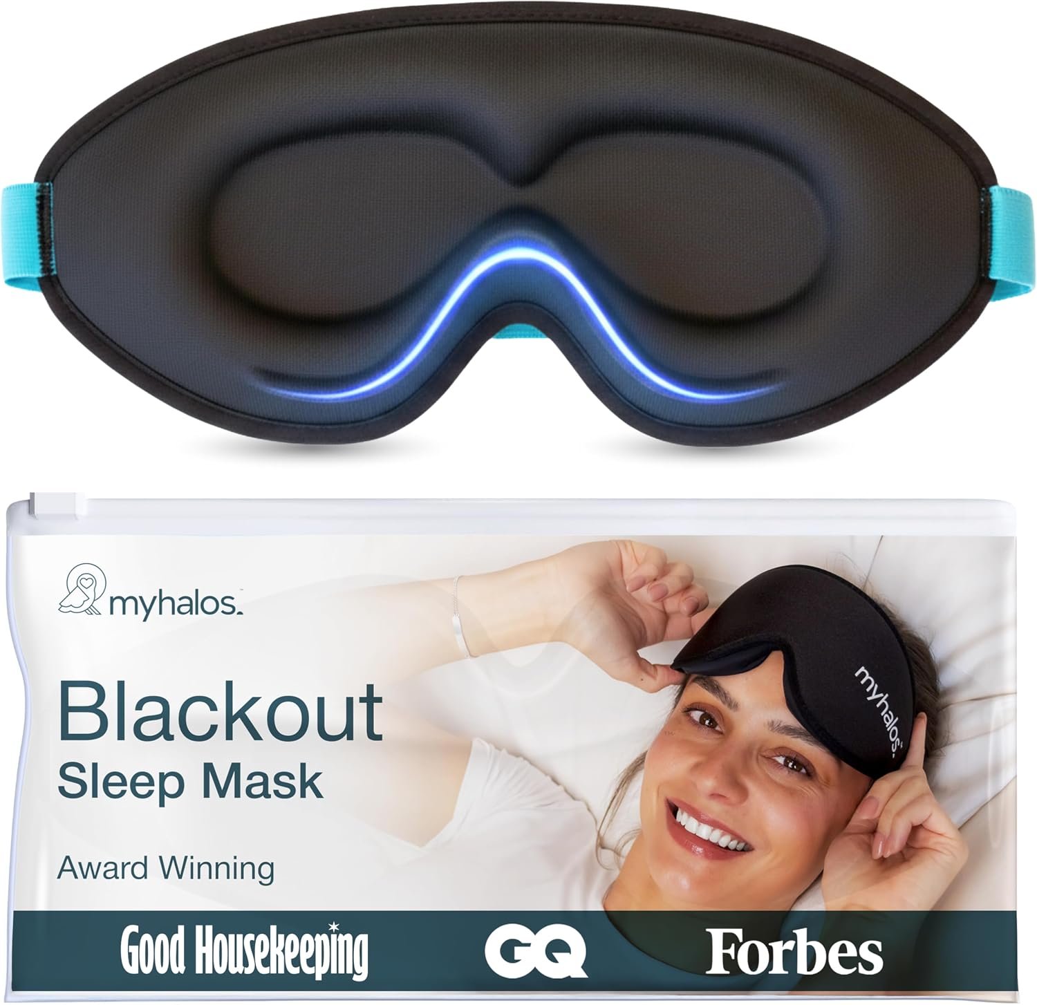 MyHalos® Sleep Mask for Men and Women, 3D Blackout Eye Masks for Sleep | Sleeping Mask, Blindfold, Zero Pressure, Breathable, Side Sleepers &Eyelash Friendly, Night & Travel Eye Mask (Black)