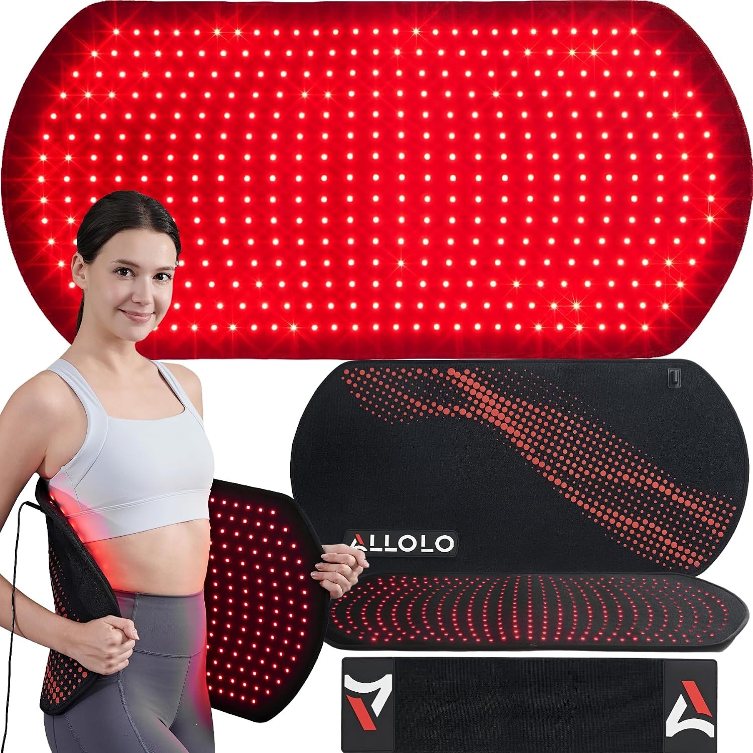 ALLOLO Red Light Therapy for Body, 3 in 1 LEDs Red Light Therapy Belt with Timer Remote Control, 660nm 850nm Infrared Light Therapy Pad for Body Waist Shoulder Knee, 32.7″ x 15.7″ Large Area