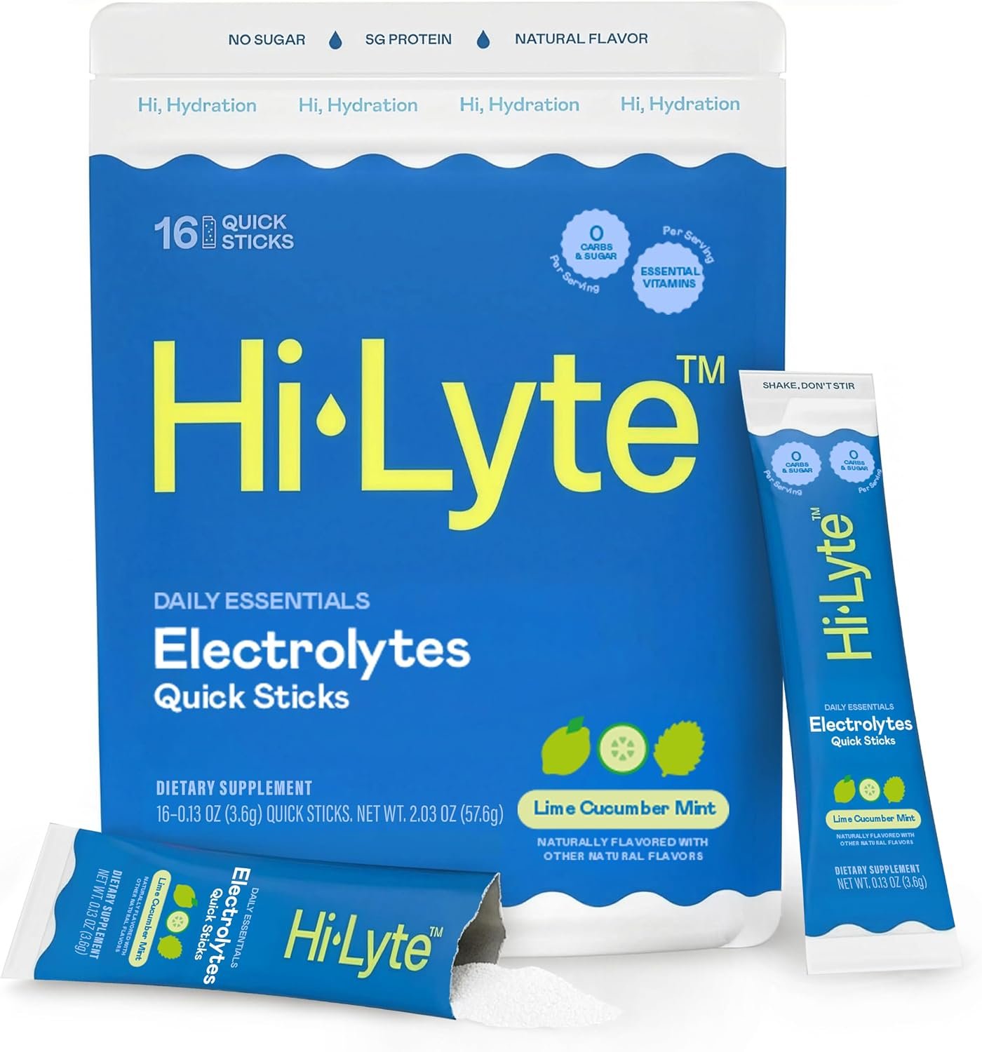 Hi-Lyte Hydration Packets – Lime Cucumber Mint – Sodium, Potassium, Magnesium, Vitamins – Electrolytes Powder Packets for Fasting – No Sugar, No Carbs