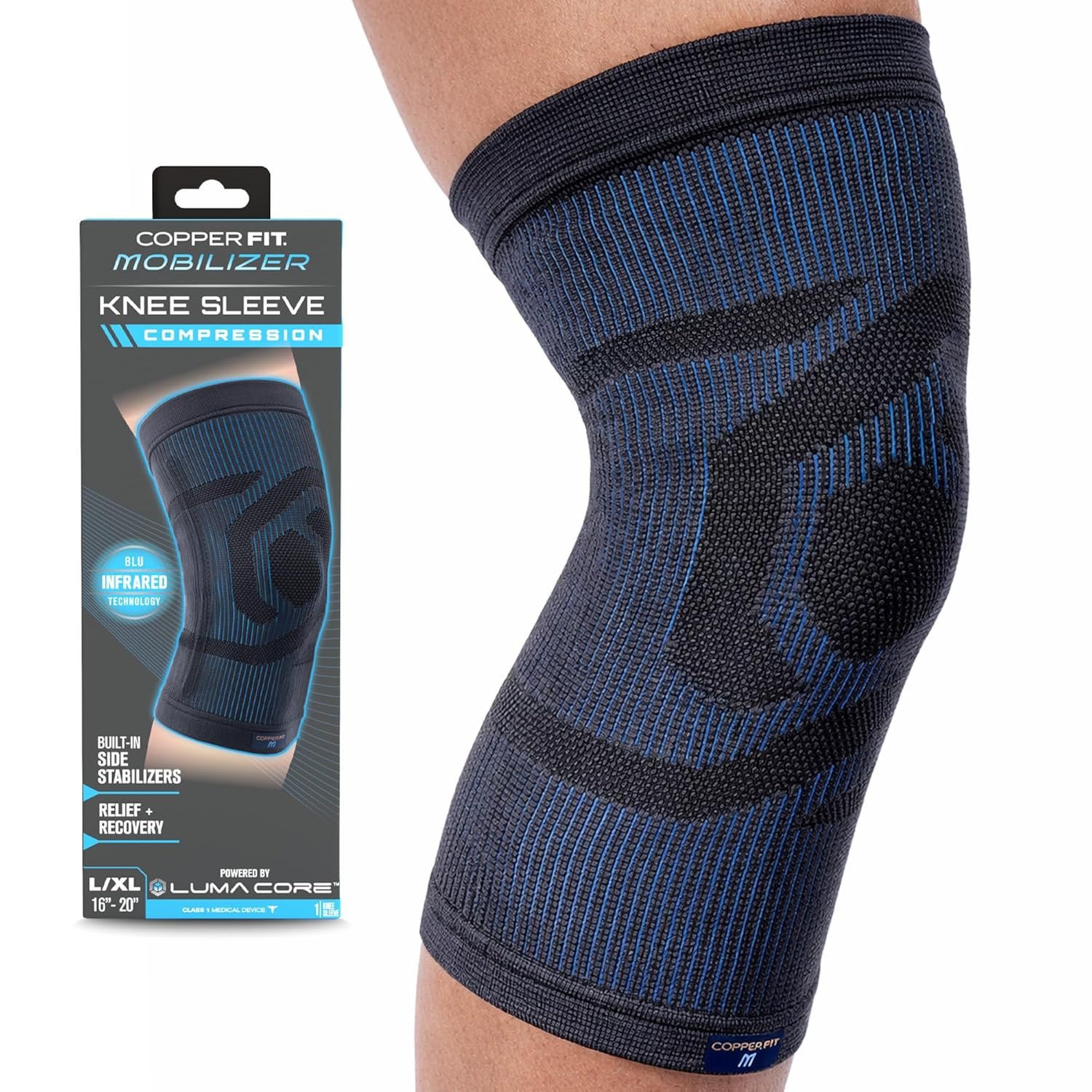 Copper Fit Mobilizer Knee Sleeve – L/XL | Knee brace with stabilizers for arthritis support, tendonitis relief, compression, mobility, and recovery.