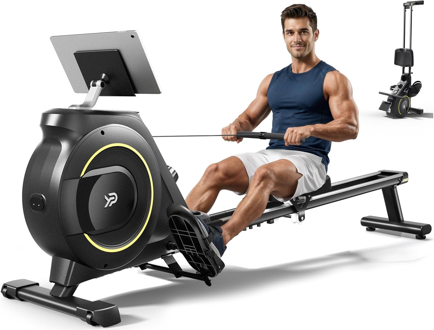 Rowing Machine for Home, 350 LB Capacity, 16-Level Silent Resistance, Magnetic Rowing Machines for Home Foldable, Full-Body Workout Compact Rowing Machine for Cardio & Strength with APP Support