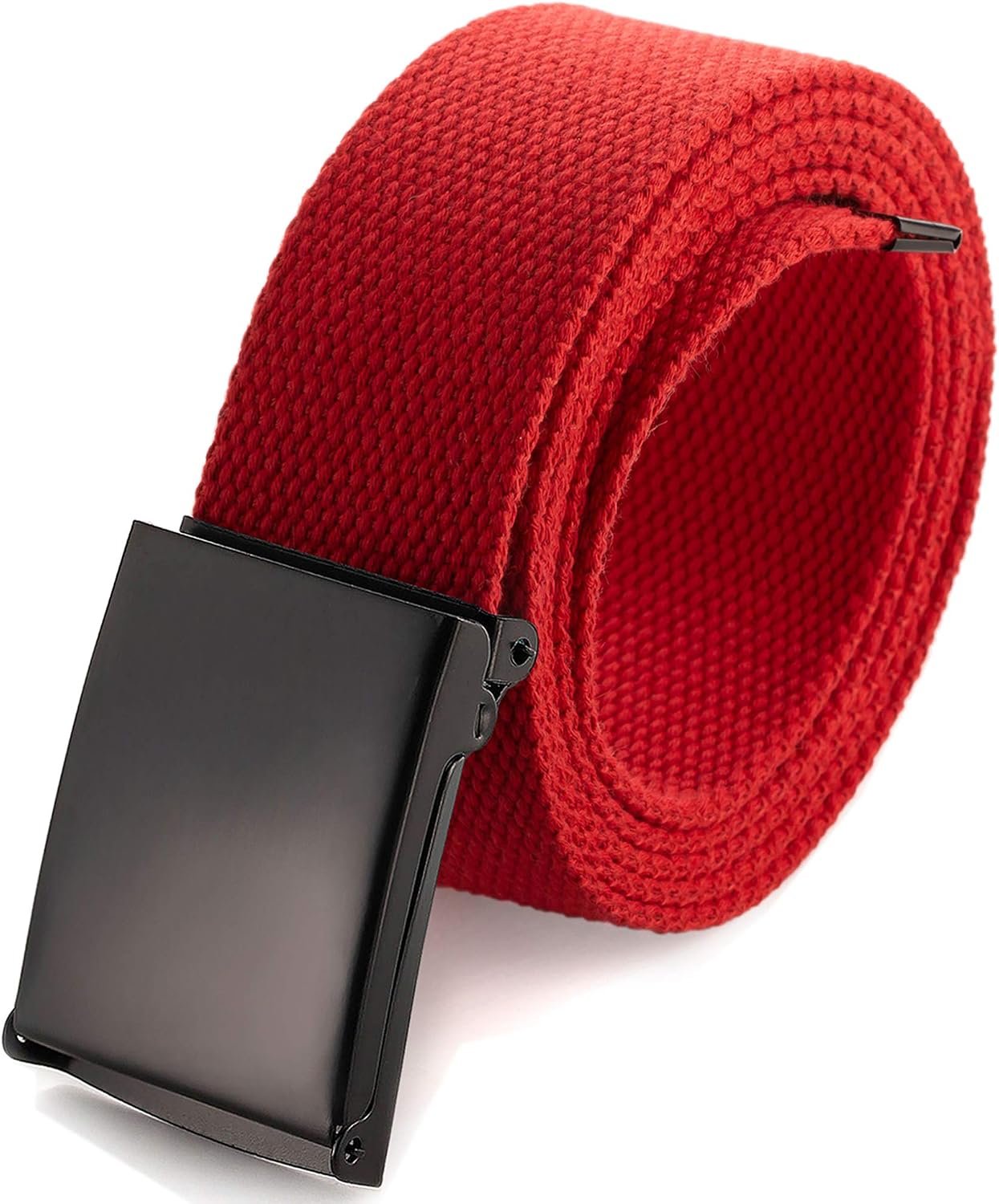 Mile High Life Cut To Fit Canvas Web Belt Size Up to 52″ with Flip-Top Solid Black Military Buckle