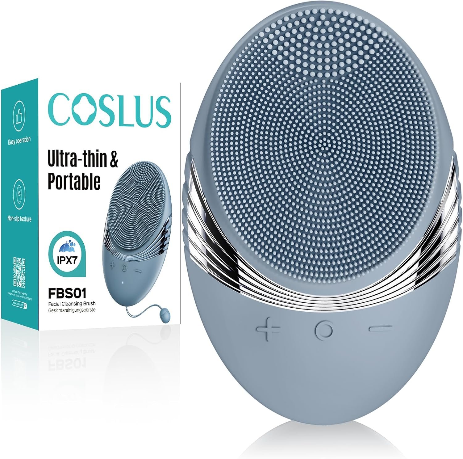 COSLUS FBS01 Facial Cleansing Brush Face Scrubber, Compact for Travel | Waterproof, Gentle Silicone, 5 Cleansing Modes, Deep Cleaning for Men & Women, Removing Blackhead Exfoliating