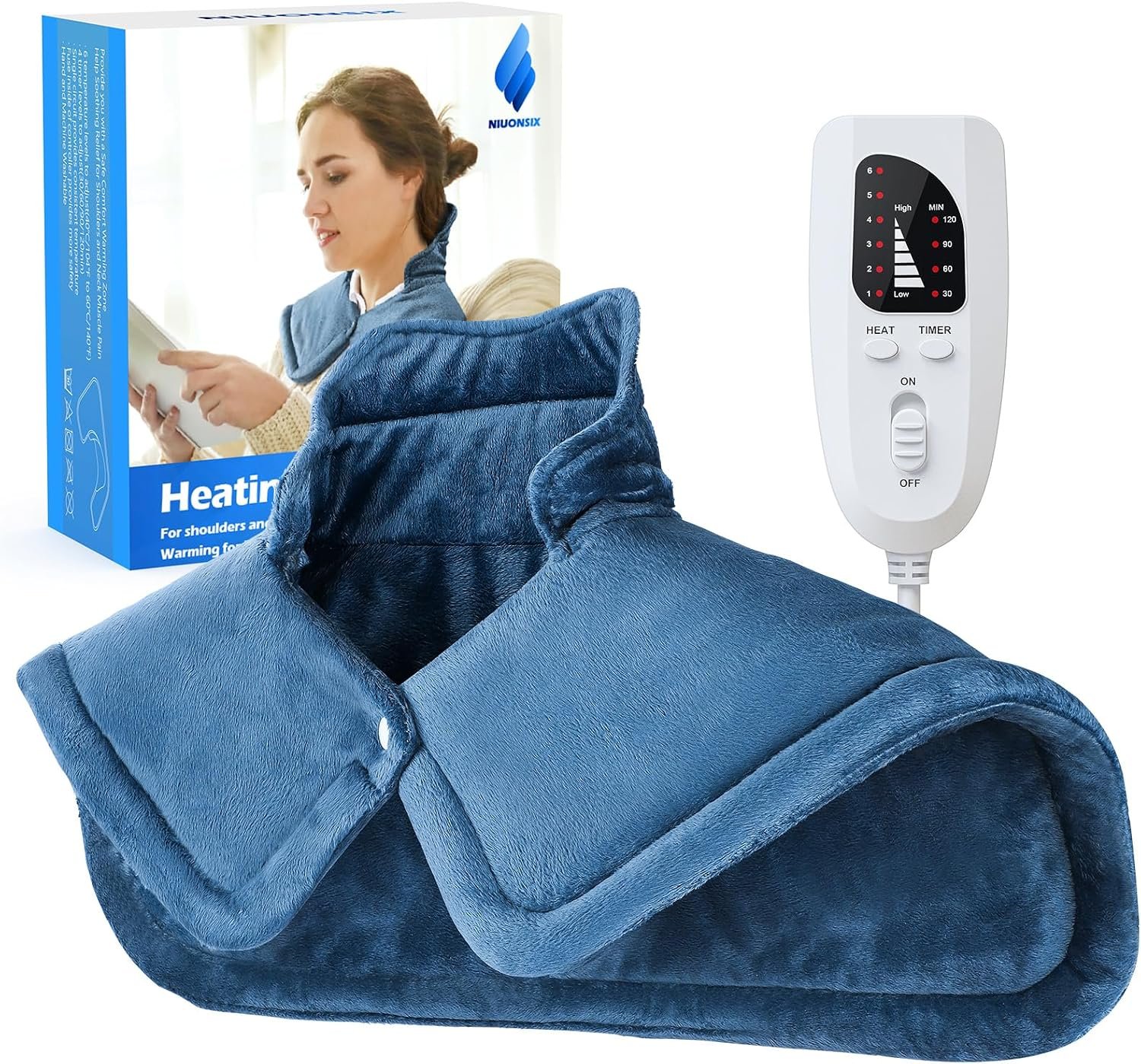 NIUONSIX Heating Pad for Neck Shoulders and Back, 2lb Weighted Heat Wrap | Electric Heat Pad 23″x17″ 6 Heat Levels 4 Auto-Off Timers for Home Office Relaxation, Birthday Gifts for Women Men Mom Dad