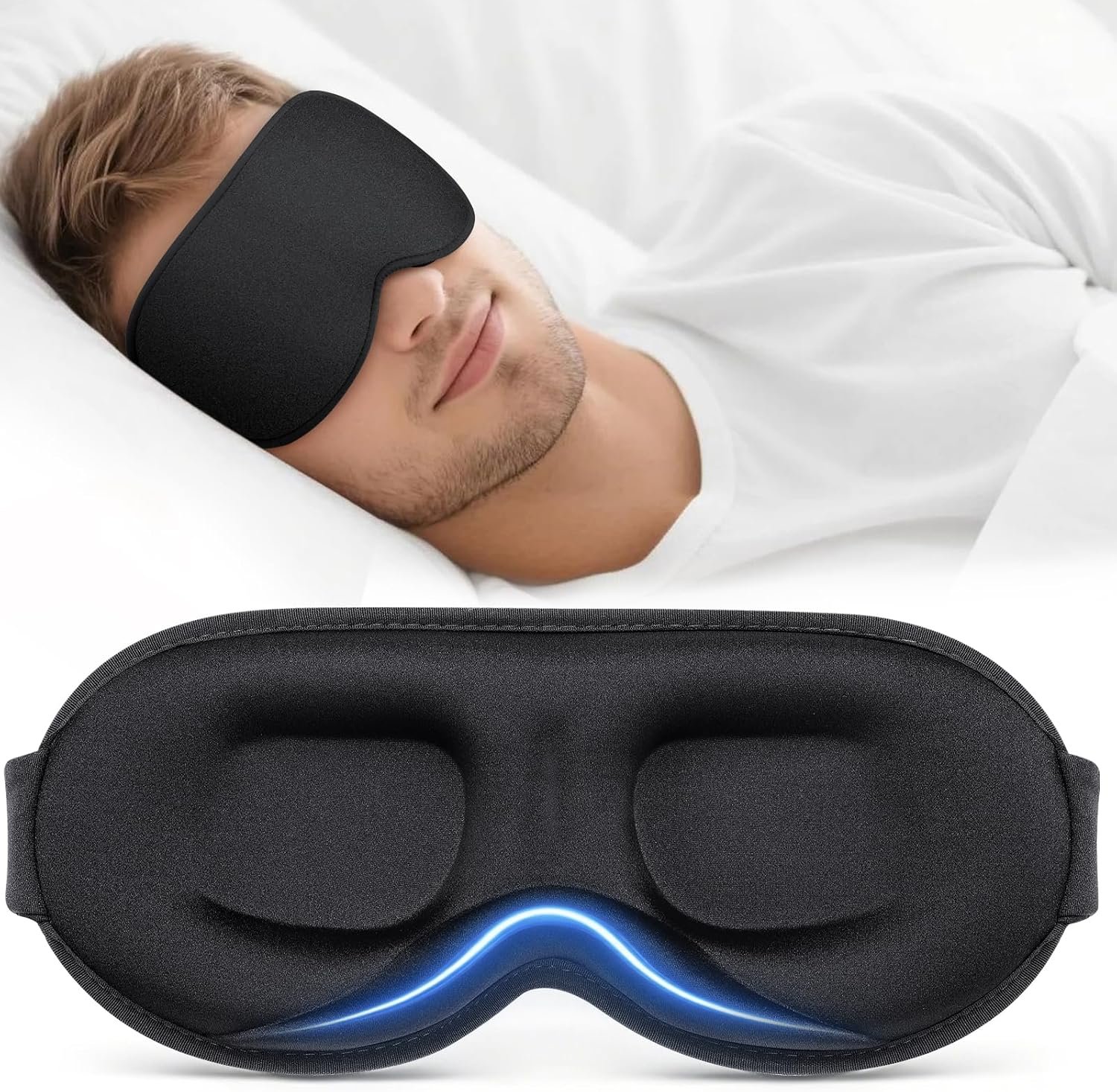 Vynix® Sleep Mask for Men Women – 100% Blackout Eye Masks for Sleep – 3D Soft Sleeping Mask for Side Sleepers – Zero Pressure Lash Extensions Eye Cover Shade for Airplane Travel Essentials, Black