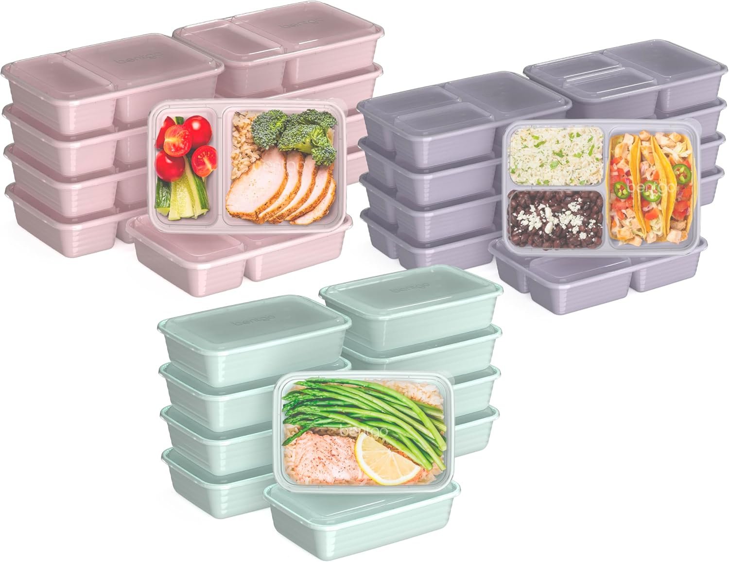 Bentgo Prep Meal Prep Kit, 1, 2 & 3-Compartment Containers, 60 Piece Set | Portion Control, Stackable, Microwave, Freezer & Dishwasher-Safe, Reusable, PFAS & BPA-Free (Floral Pastels)