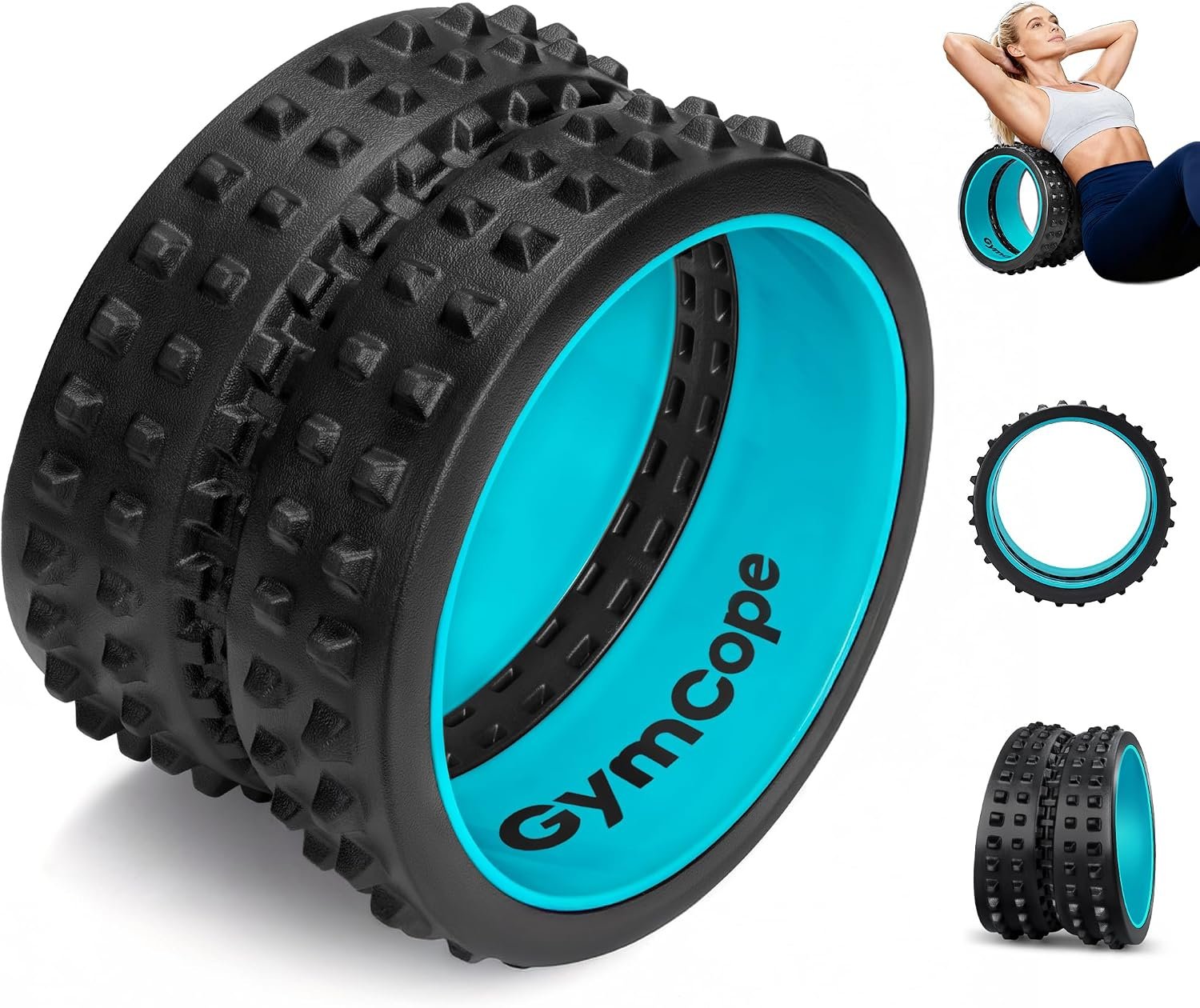GymCope Curved Foam Roller, Spine-Safe Groove, 530 lb, Blue, Medium | 1/2in EVA foam over ABS core, 5.5-7.5in curved dual-width spine groove, massage nodes, 530lb, blue medium, pvc free