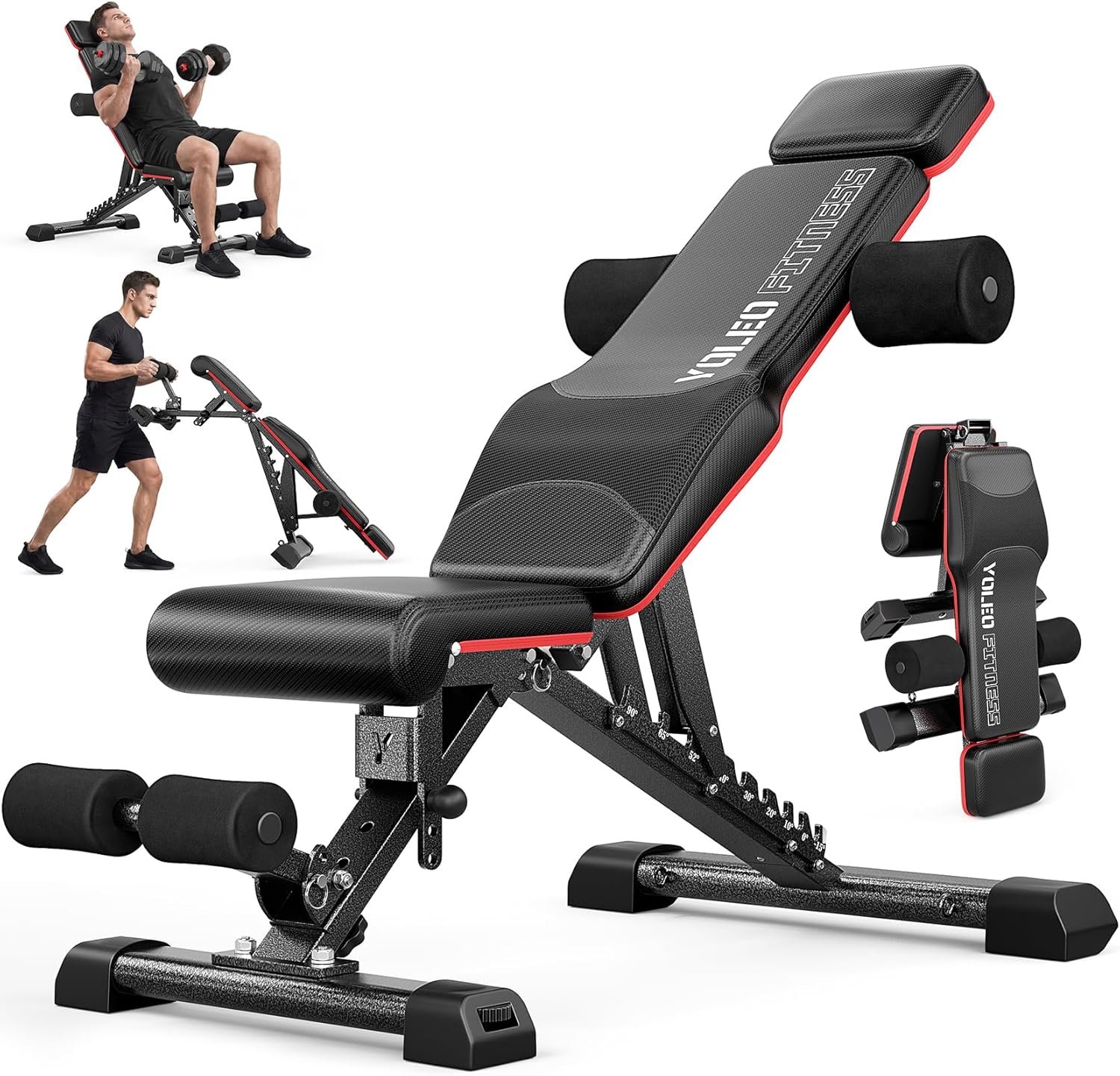 YOLEO Adjustable Weight Bench with Bench Press Stand, Foldable Workout Bench with Extended Head/Elbow Pad(for Users up to 7′)