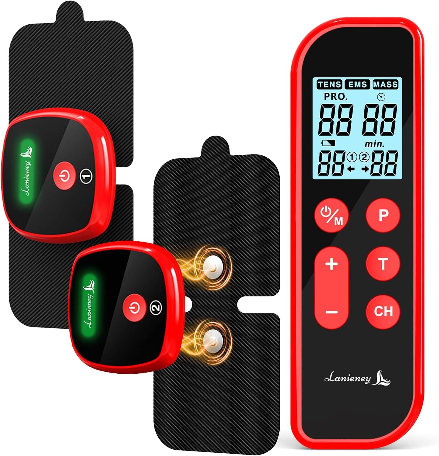 3-in-1 Portable Wireless EMS & Tens Unit Muscle Stimulator for Pain Relief | Dual Receiver Pods, 18 Modes, 20 Intensity Levels & 10-90 Mins Adjustable Timer Remote Control Pulse Physical Electrotherapy