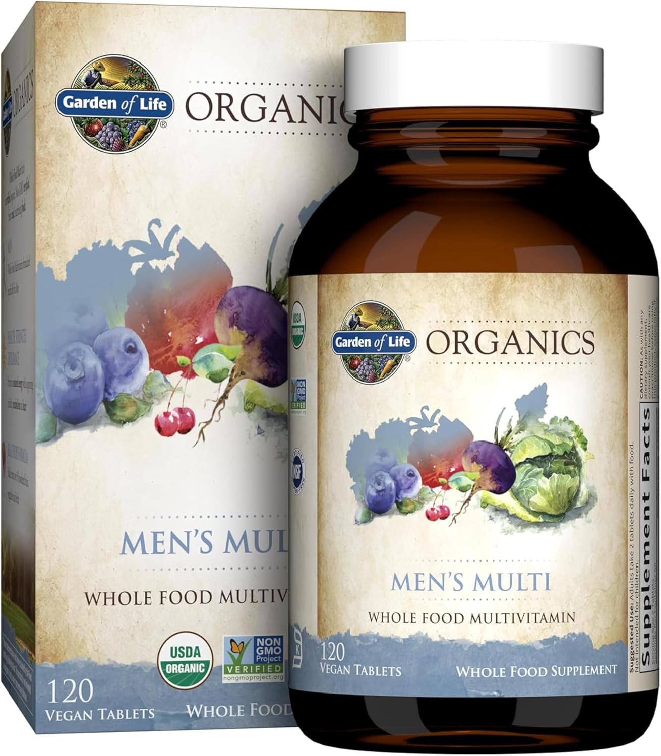 Garden of Life Organics Whole Food Multivitamin for Men, 120 Tablets, Vegan Mens Vitamins and Minerals for Health and Well-Being, Certified Organic Vegan Multi | Prostate Support, B12 & Vitamins – Vegan Daily Whole Food Multivitamin, Non-GMO, Certified Organic