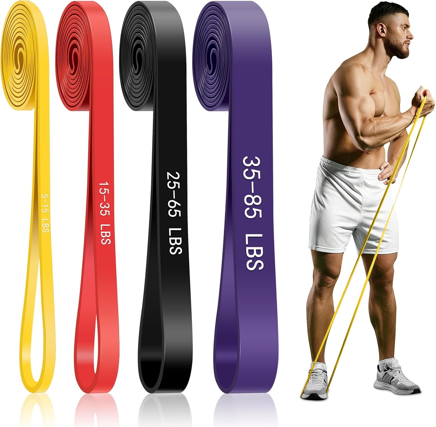 4-Level Resistance Bands for Working Out, Pull Up Assistance Bands | 5-85 LBS Resistance, Fitness, Full-Body Training, Physical Therapy & Stretch Workout, for Men, Women, Home, Outdoor, Gym Use